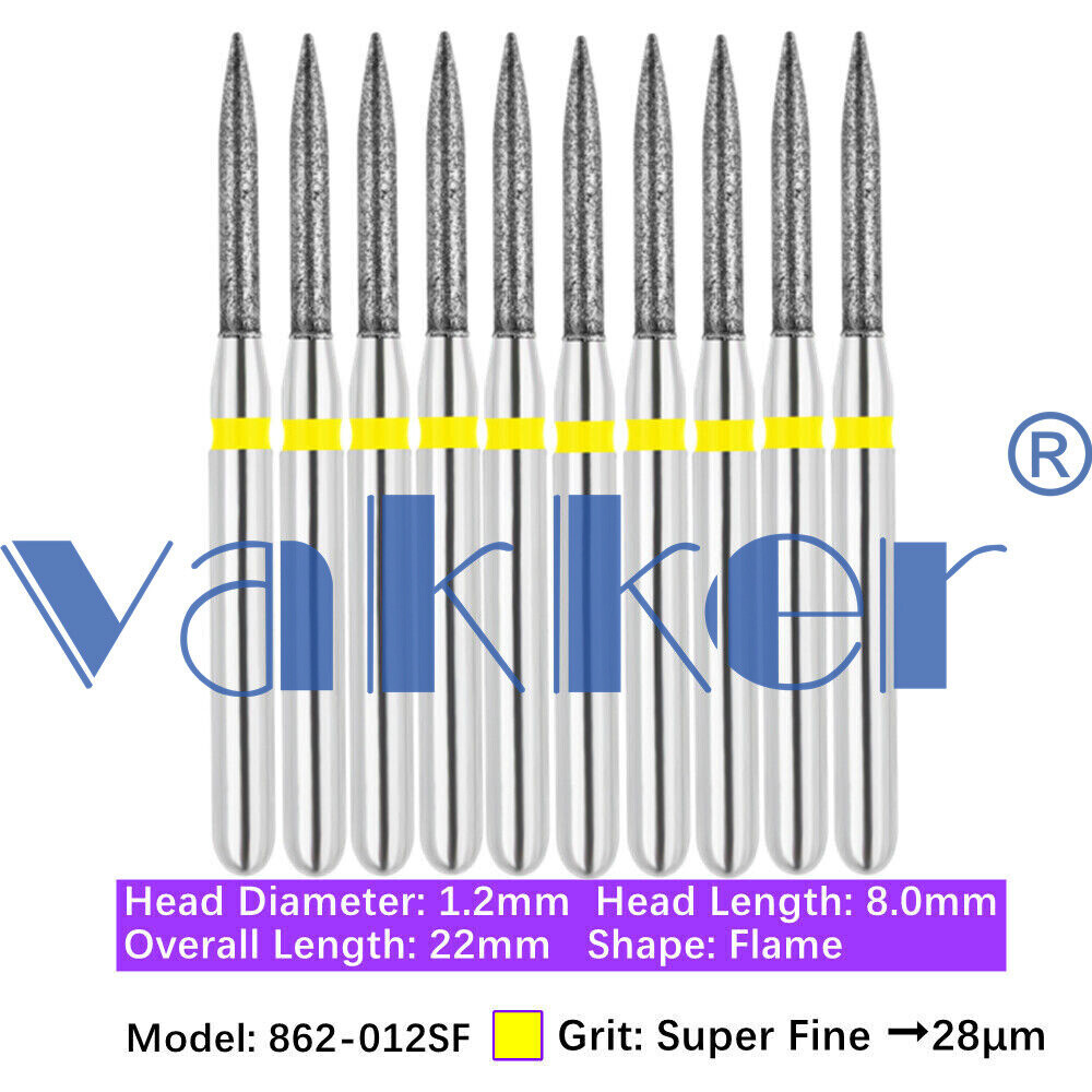 Vakker 10pc Dental Diamond Burs Medium Super Fine Friction Grip