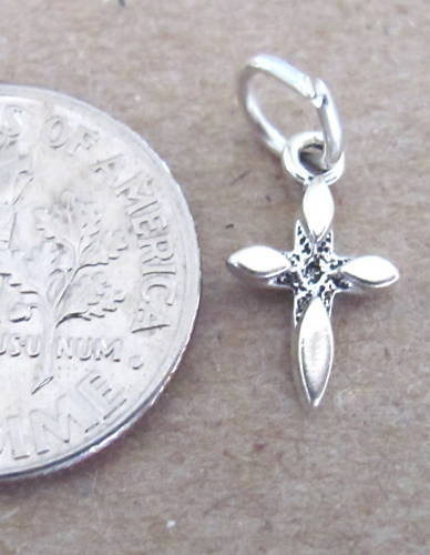 Very small Sterling Silver Star Cross mini tiny charm