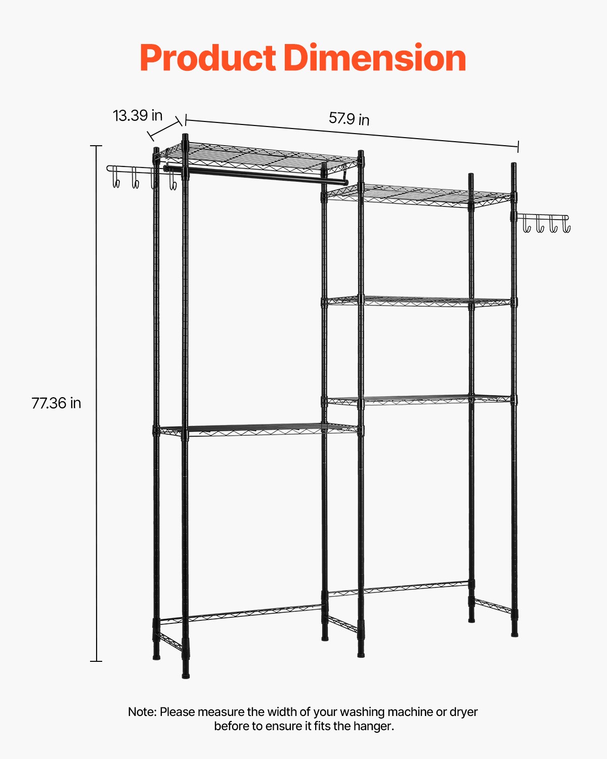 VEVOR Over Washer and Dryer Storage Shelf Two Row 5 Tiers Washer Rack Black