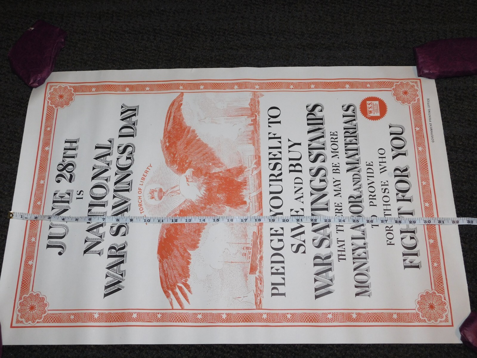 VINTAGE WWI WORLD WAR 1 NATIONAL WAR SAVINGS DAY WSS SAVE & BUY EAGLE POSTER
