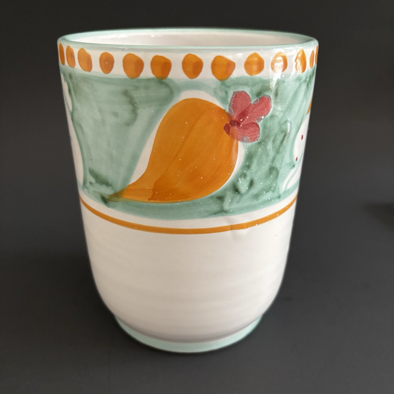 Solimene Vietri Bunny Rabbit Carrot 6.25” Utensil Crock Jar Container Italy