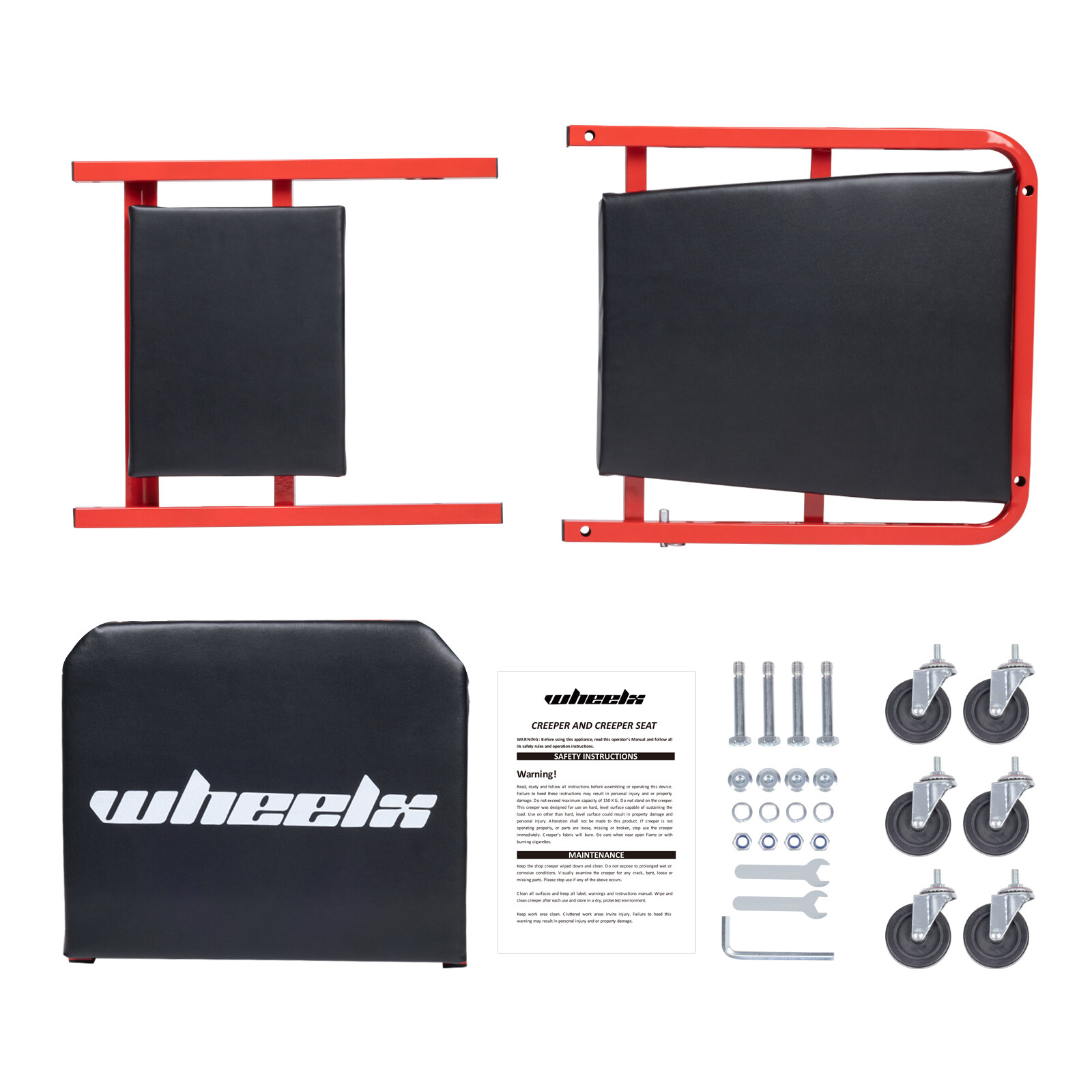 2 in 1 Mechanic Creeper w/Brake 36'' 340Lbs Folding Rolling Garage Stool Chair