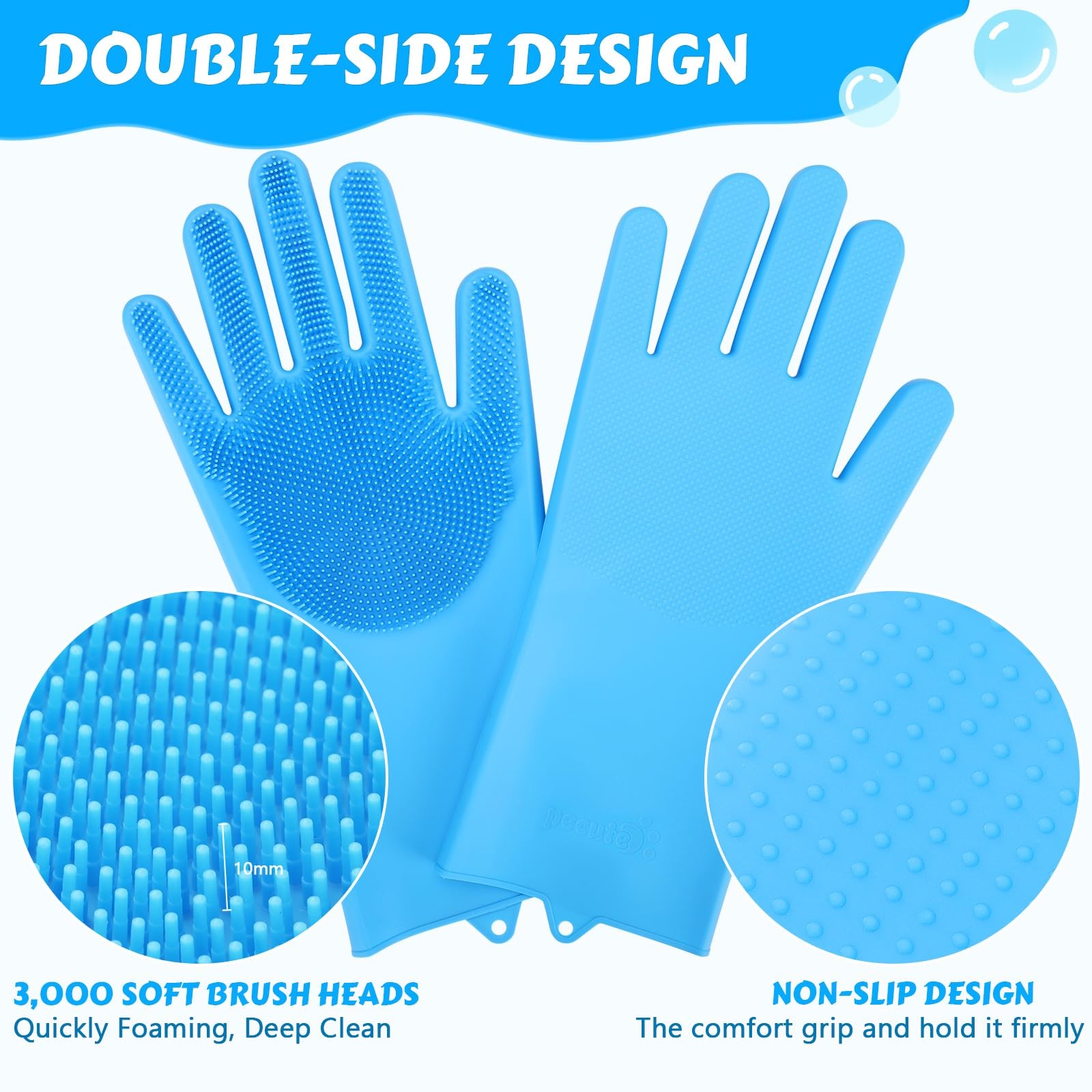 Pecute Pet Grooming Gloves - Heat Resistant Silicone with Medium, Blue