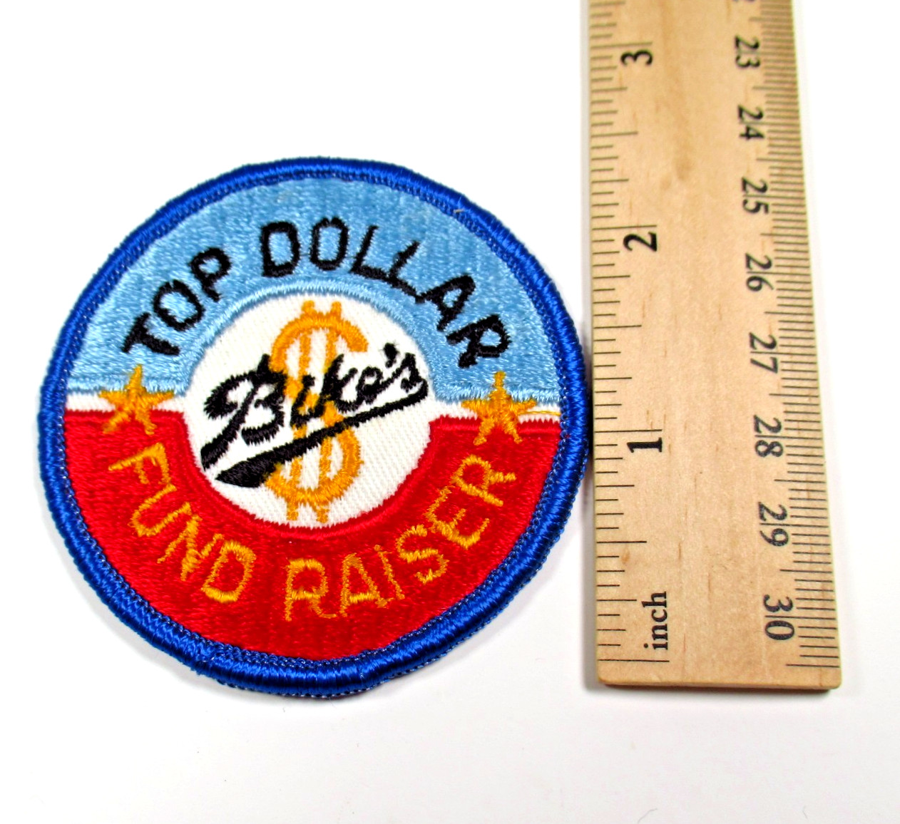 Top Dollar Bike's Fund Raiser Vintage Embroidered Advertising Patch Sew On