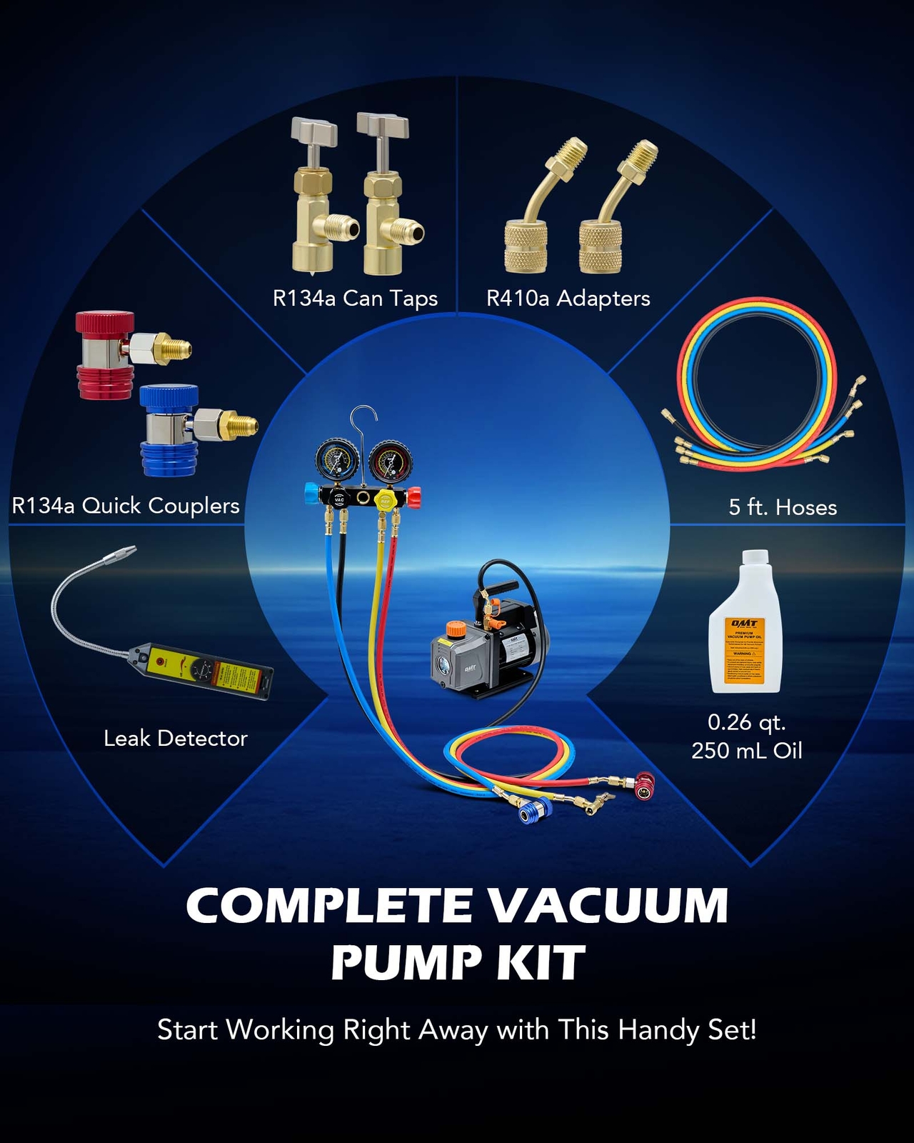 OMT 4CFM Vacuum Pump HVAC Refrigeration AC Manifold Gauge Set Leak Detector Bag