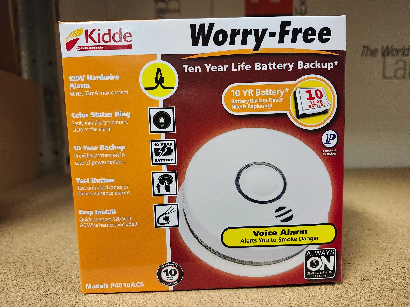 Kidde Model P4010ACS, Item #21027537. Smoke Alarm, 120 VAC, 10 Year Battery.