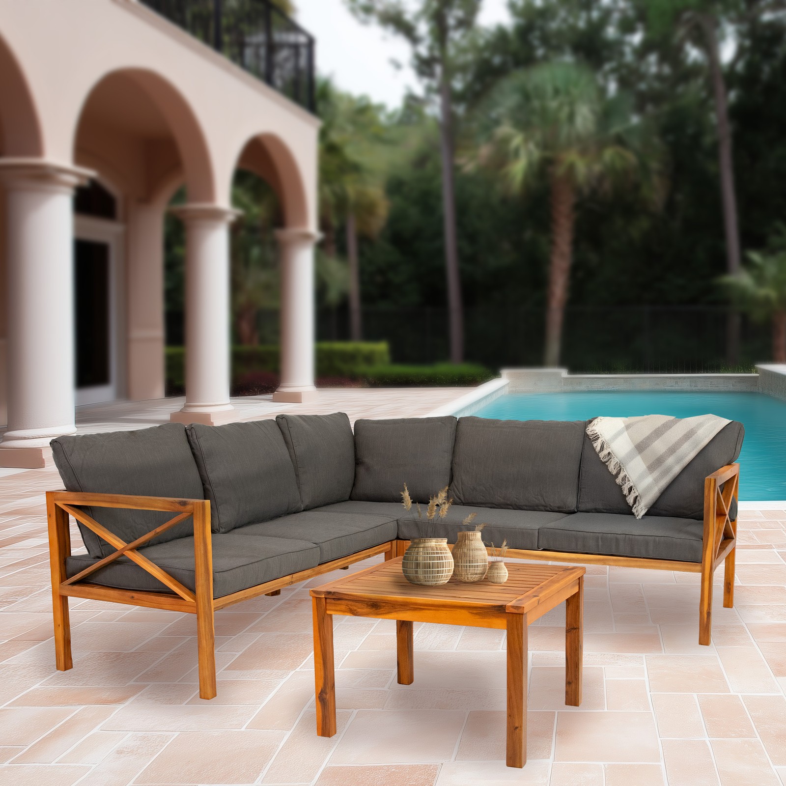 Edisto 4 Piece Acacia Outdoor Conversation Set - Gray by Sunnydaze