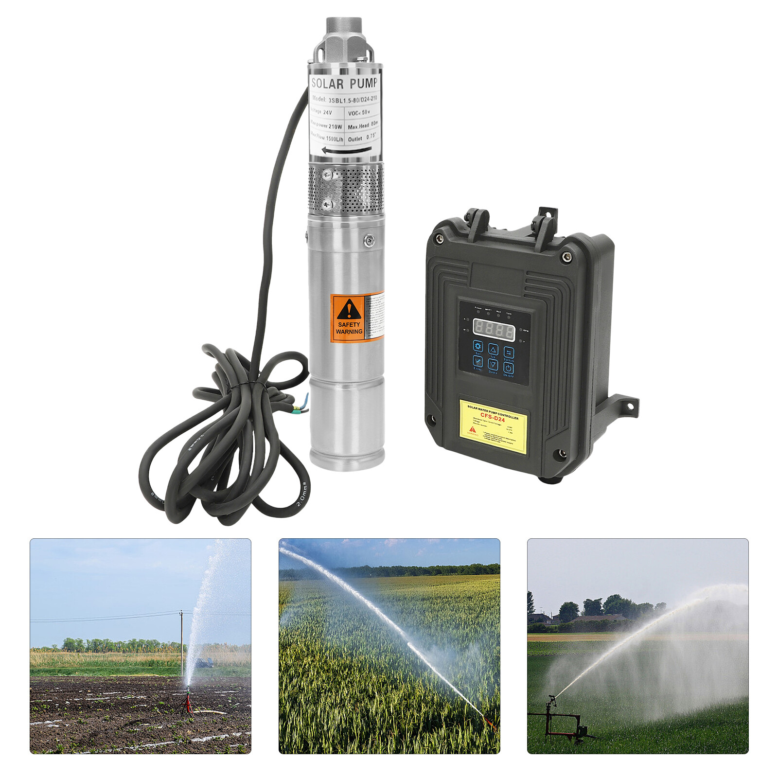 DC24V 3" Solar Pump Submersible Pump Bore Deep Well Water Pump + MPPT Controller