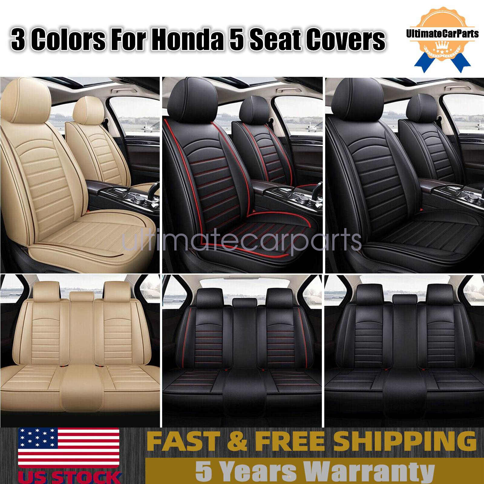 Leather Seat Covers Full Set 5-Sits Front & Rear Cushion Accessories For Honda