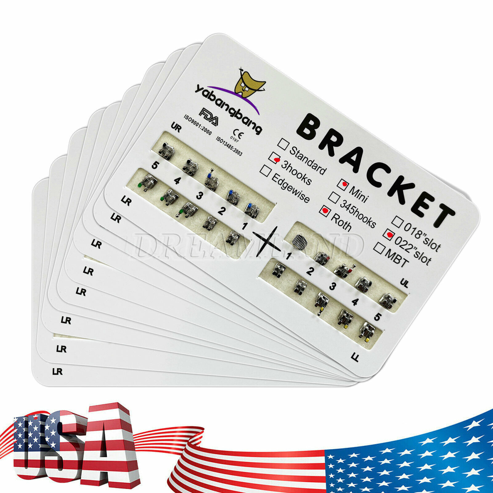 10 Packs Dental Orthodontic Brackets Braces Mini Roth 022 Slot 3 hooks #3 USA CE