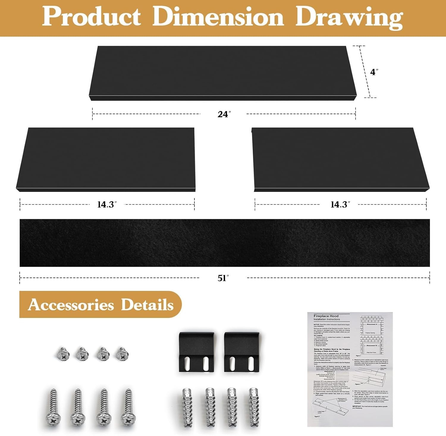 Adjustable Fireplace Smoke Guard, Fireplace Hood Heat Deflector 6 inches