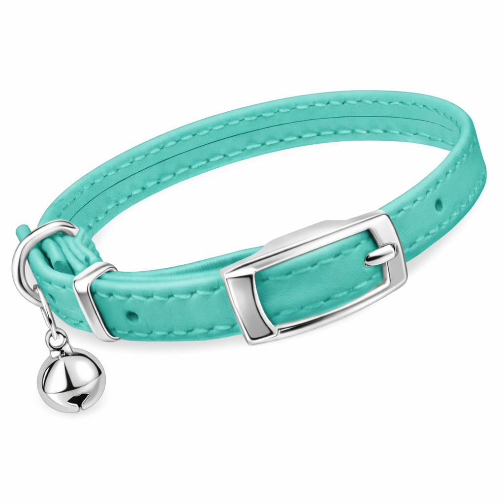 Leather Cat Collar with Bell Adjustable 6-7" Kitten Safety Collar Small Cats