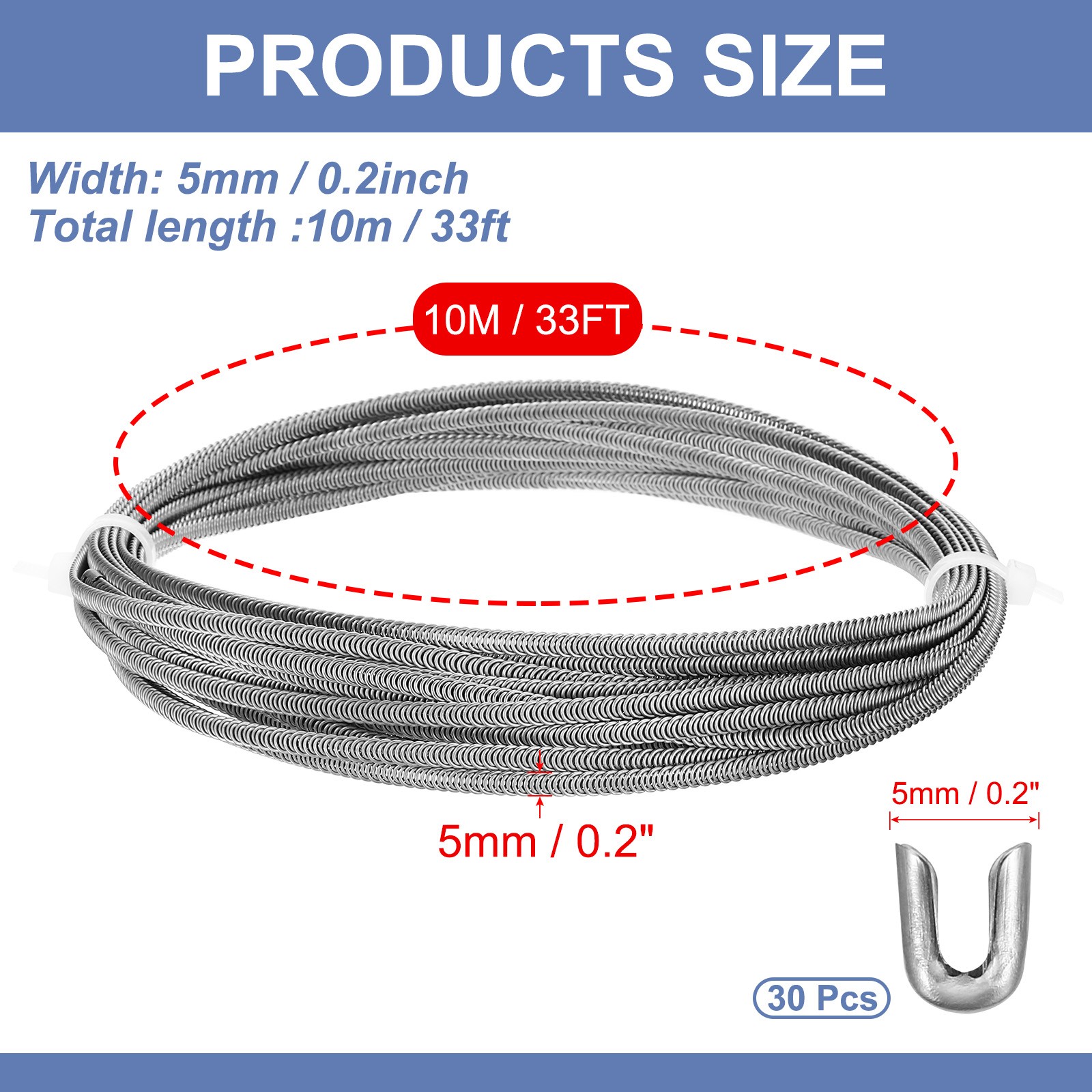 304 Stainless Spiral Steel Boning 33 Feet for Corset Making