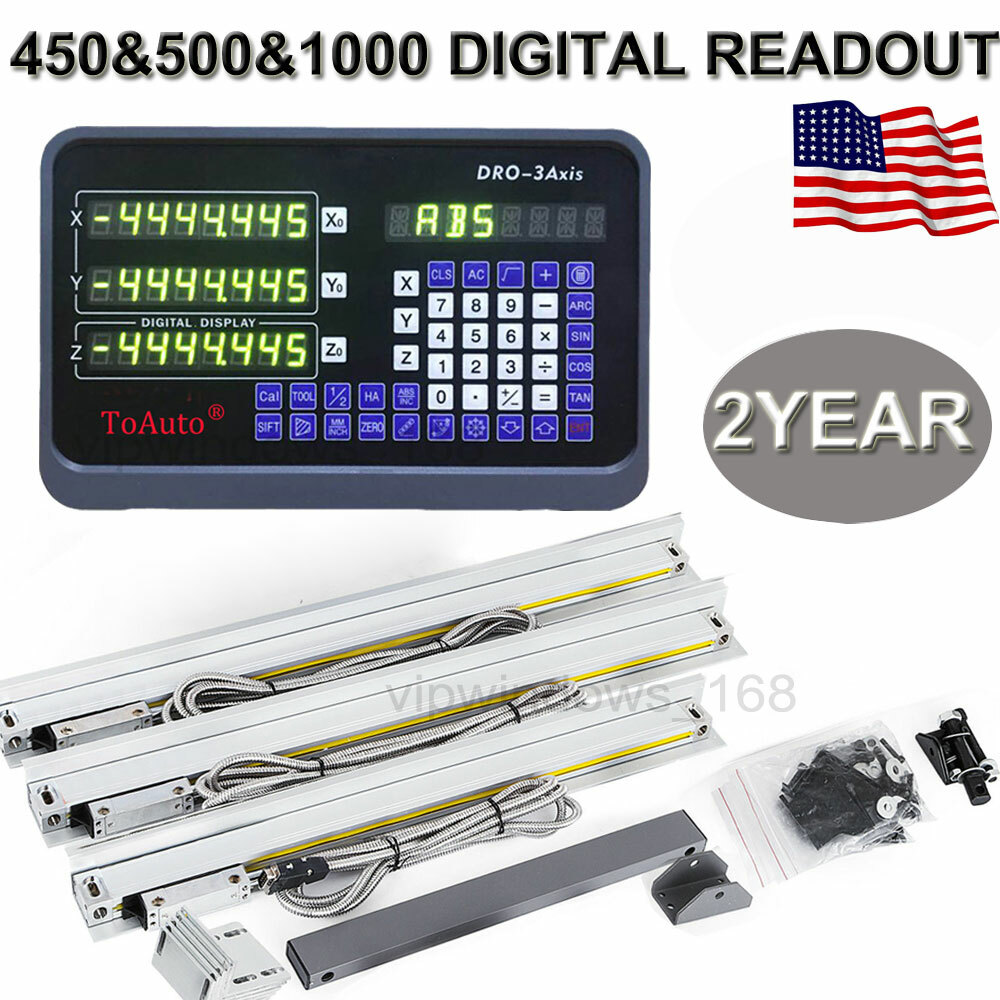 3 Axis DRO Linear Scale Kit 3pc Glass Scales 450+500+1000mm for Mill Lathe EDM
