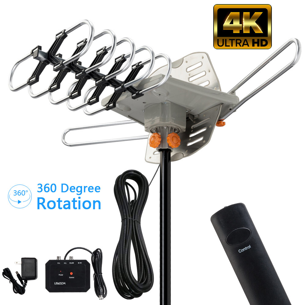 990 Mile Outdoor TV Antenna Motorized Amplified V/UHF HDTV 1080P 4K 360° Rotate