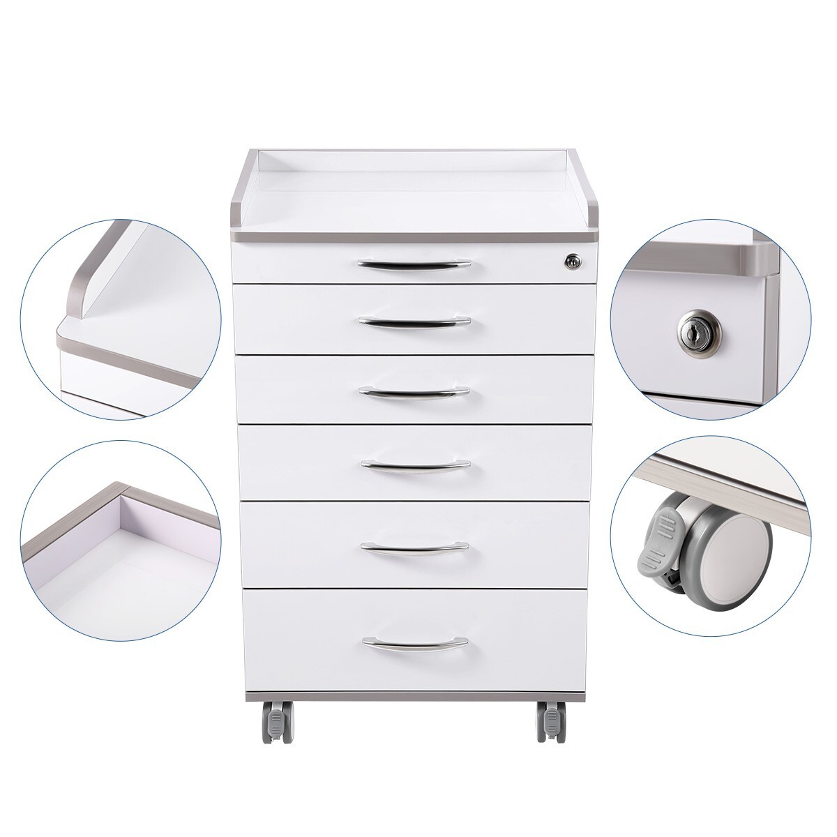 5 Drawers Dental Lab Mobile Cabinet Assistant Cart Medical Utility Storage Cart