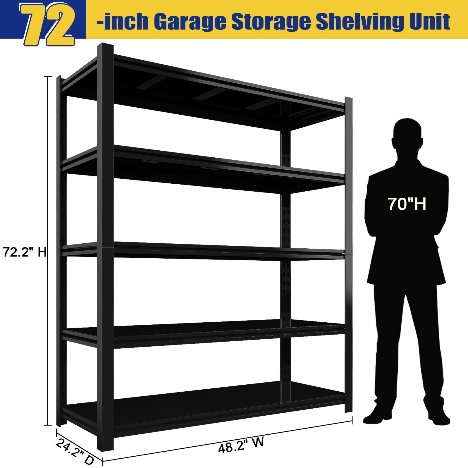 72in 5-Tier Heavy Duty Garage Storage Shelf with Adjustable Shelves for Workshop