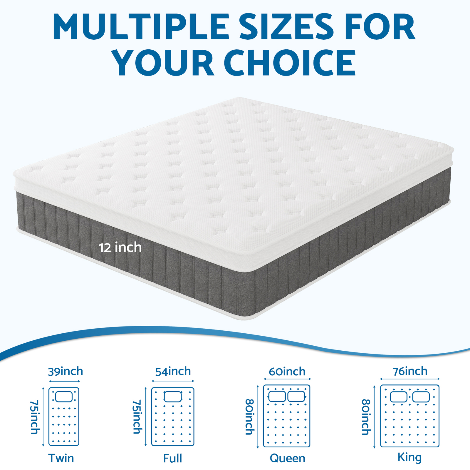 10" 12" 14" Hybrid Spring Gel Memory Queen Mattress Twin Full King Size In A Box