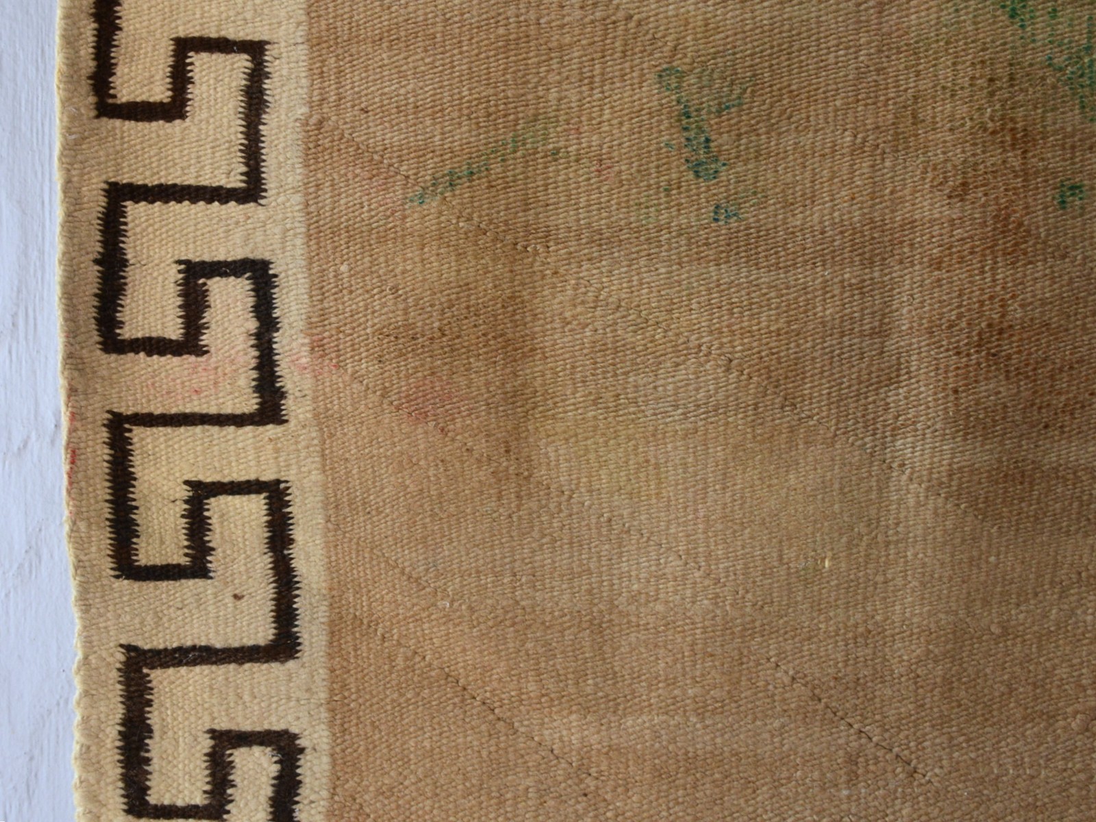 Rare Open Field Navajo Saddle Blanket Rug - Wide Greek Key Border - 28" x 31"