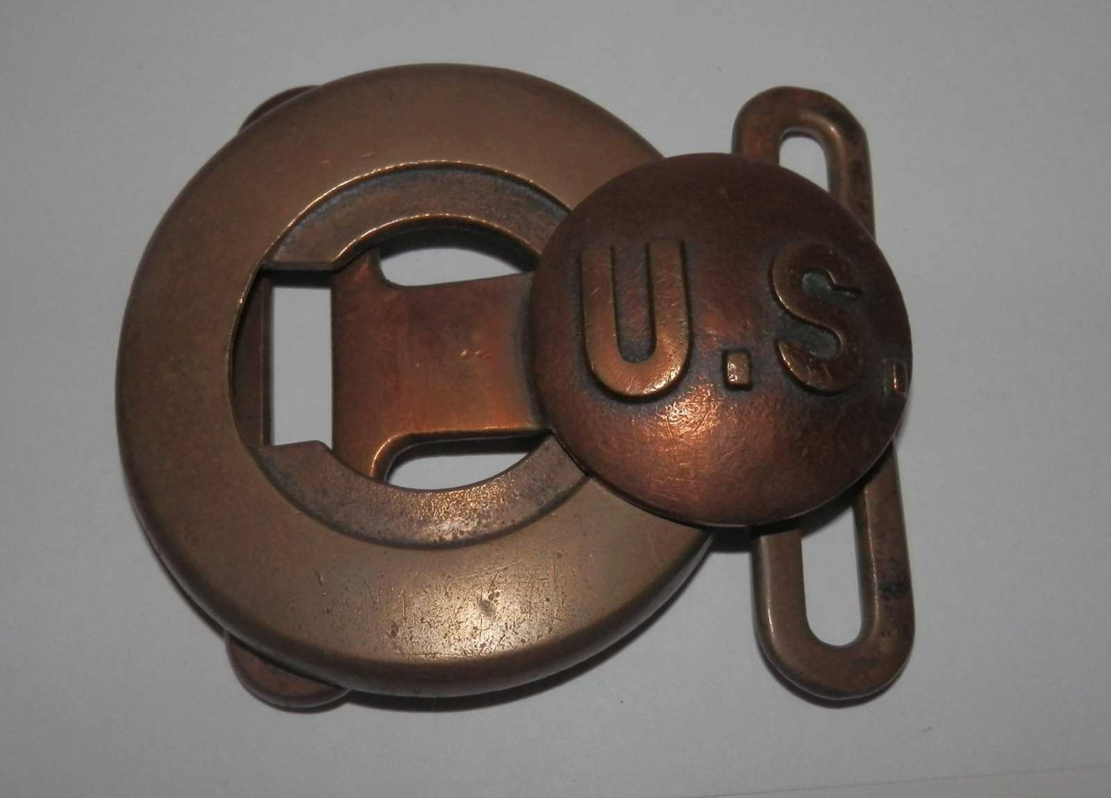 WWI US Brass 2 Piece Army Garrison Buckle for Mills Belt