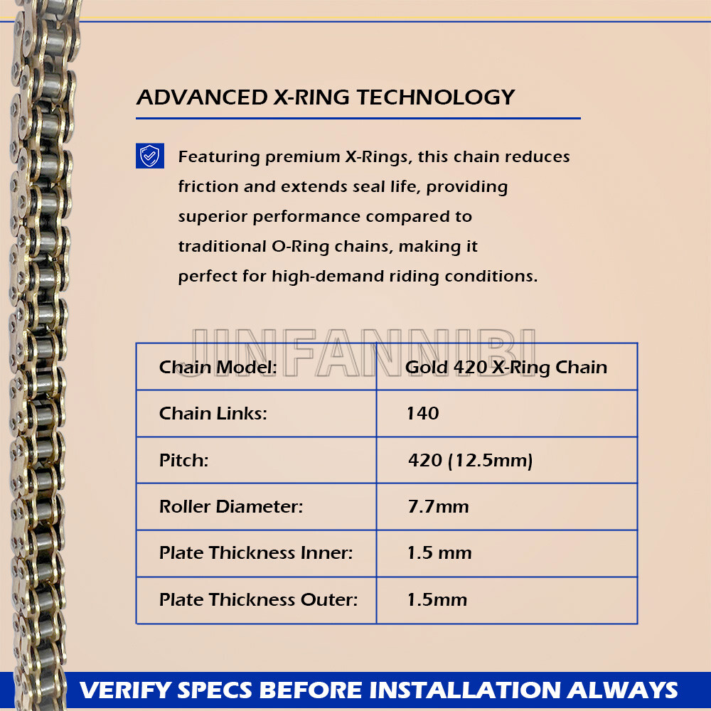 Gold 428 X-Ring Chain 140 Links W/Connecting Master Link for Motorcycle