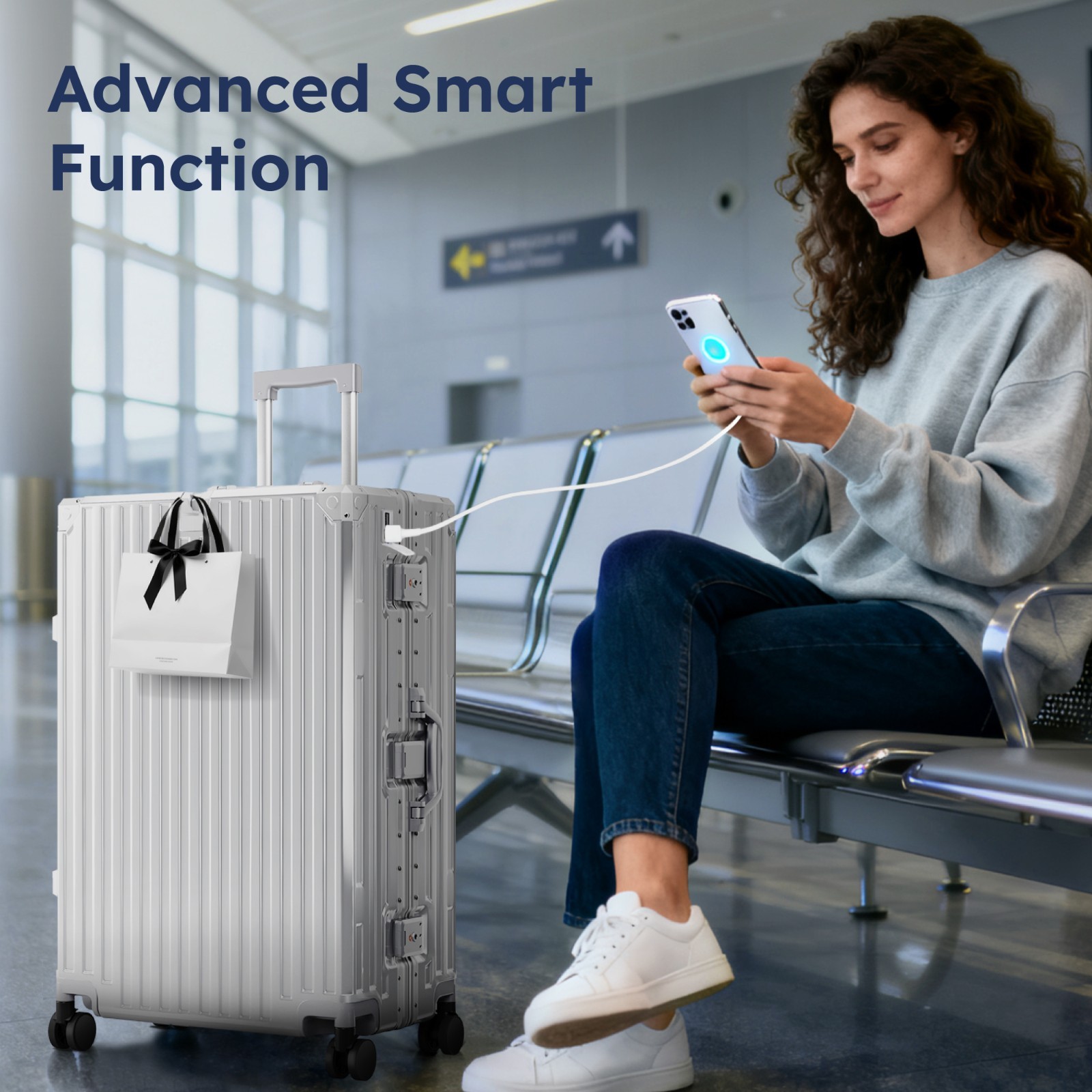 Luggage Aluminum Frame Liggage Hard Shell Travel Suitcase w/ USB Port TSA Lock