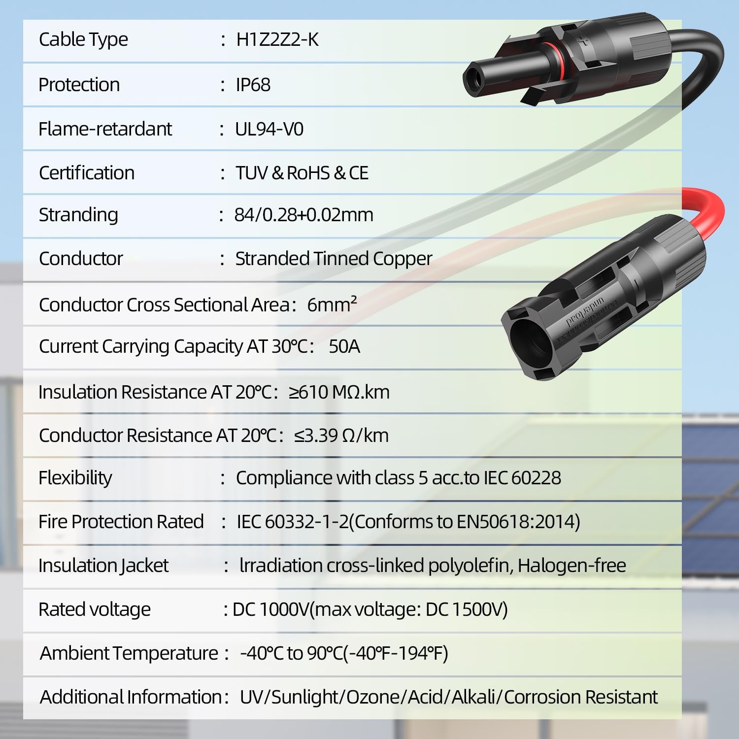 Aimou 20Feet 10AWG Solar Extension Cable, 10 Gauge Panel 10AWG, 20FT