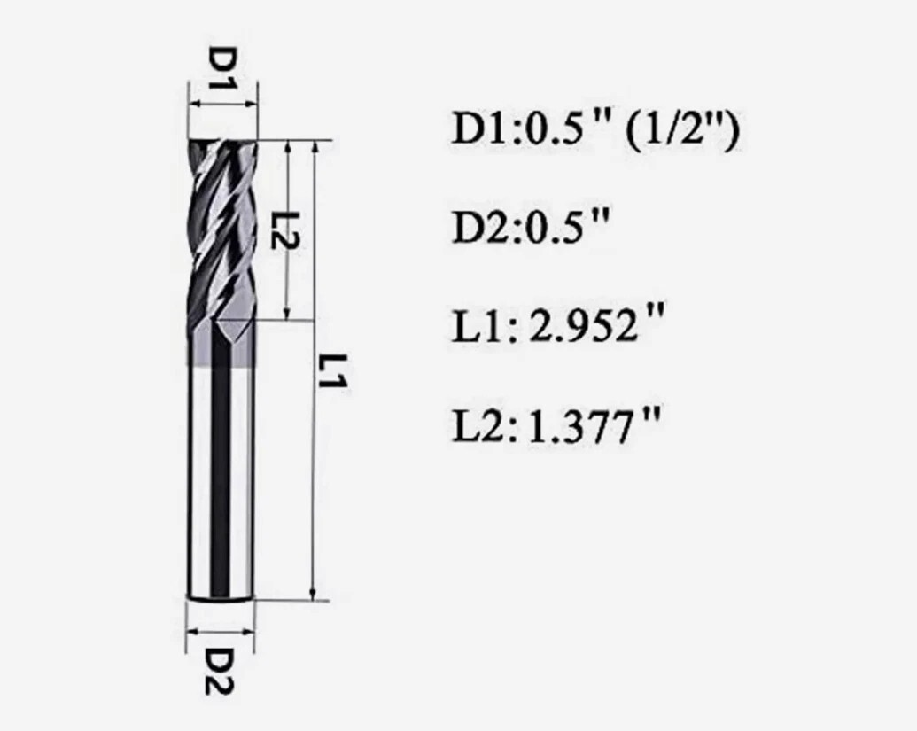 5 PCS 1/2" 4 Flutes Square Helix Carbide End Mill Bits AlTiCrN Coated HRC 50