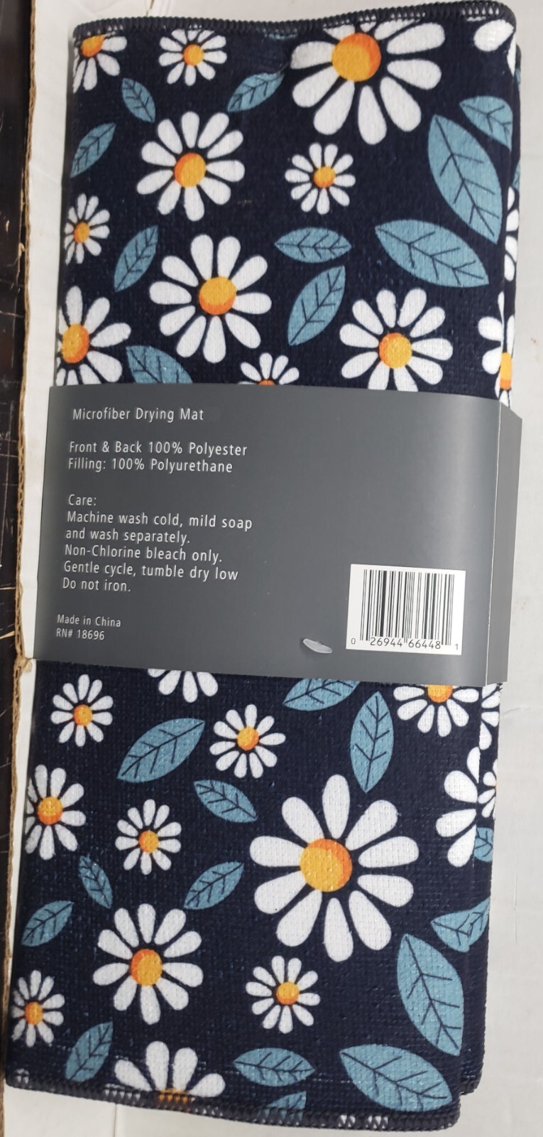 Printed Microfiber Dish Drying Mat (15"x19") DAISIES FLOWERS, black back, SB