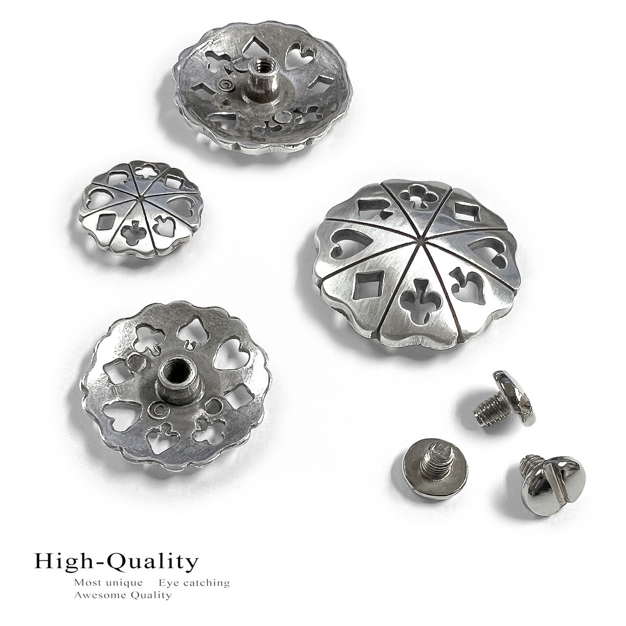 Set of 6 ANTIQUE SILVER POKER CARD SUITS CONCHOS screw back Craft Concho