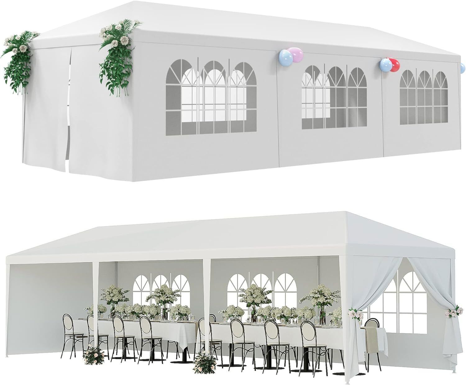 2PCS 10'x30' White Outdoor Gazebo Canopy Wedding Party Tent 8 Removable Walls