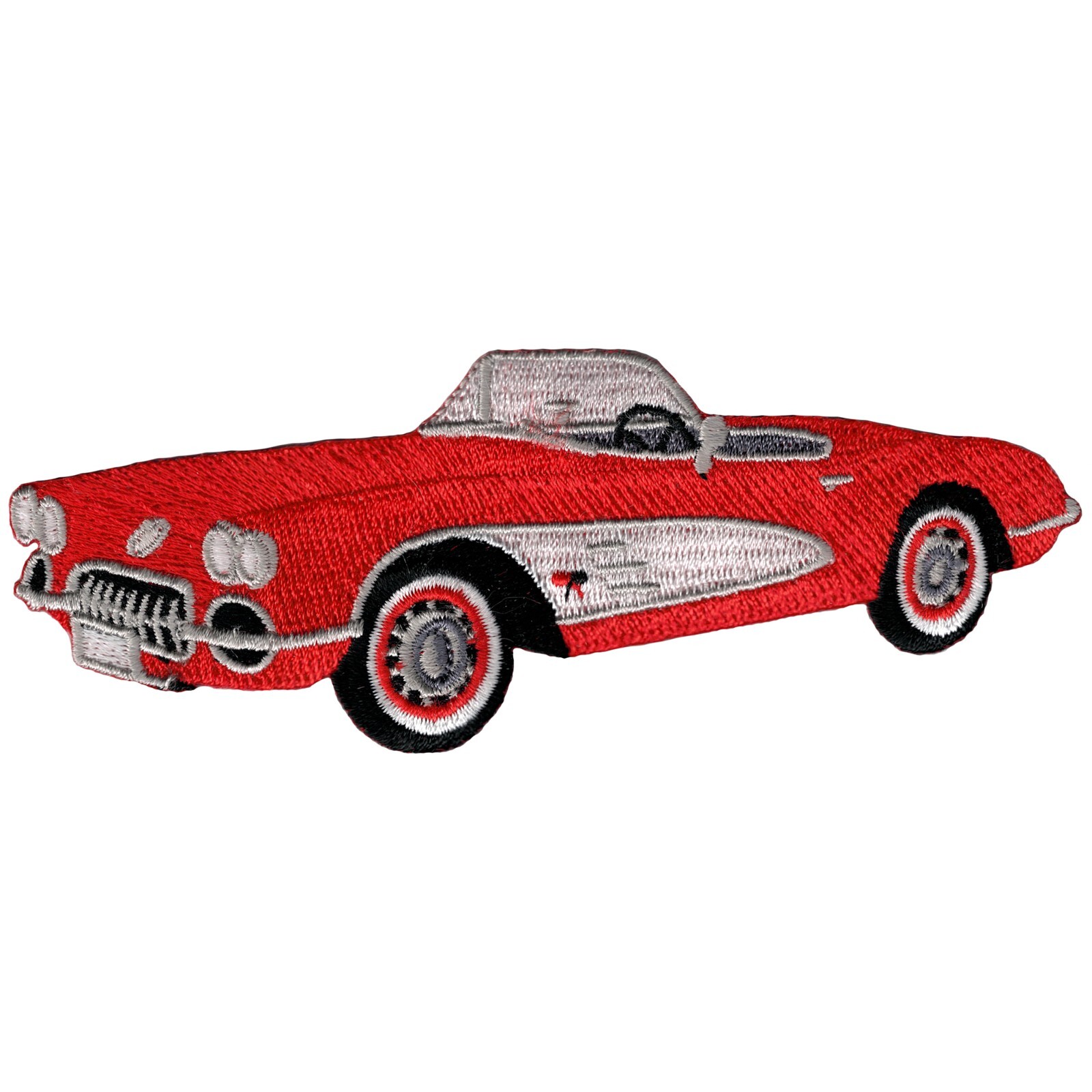 RED CONVERTIBLE CAR iron-on PATCH embroidered CLASSIC 1960s AUTOMOBILE CORVETTE