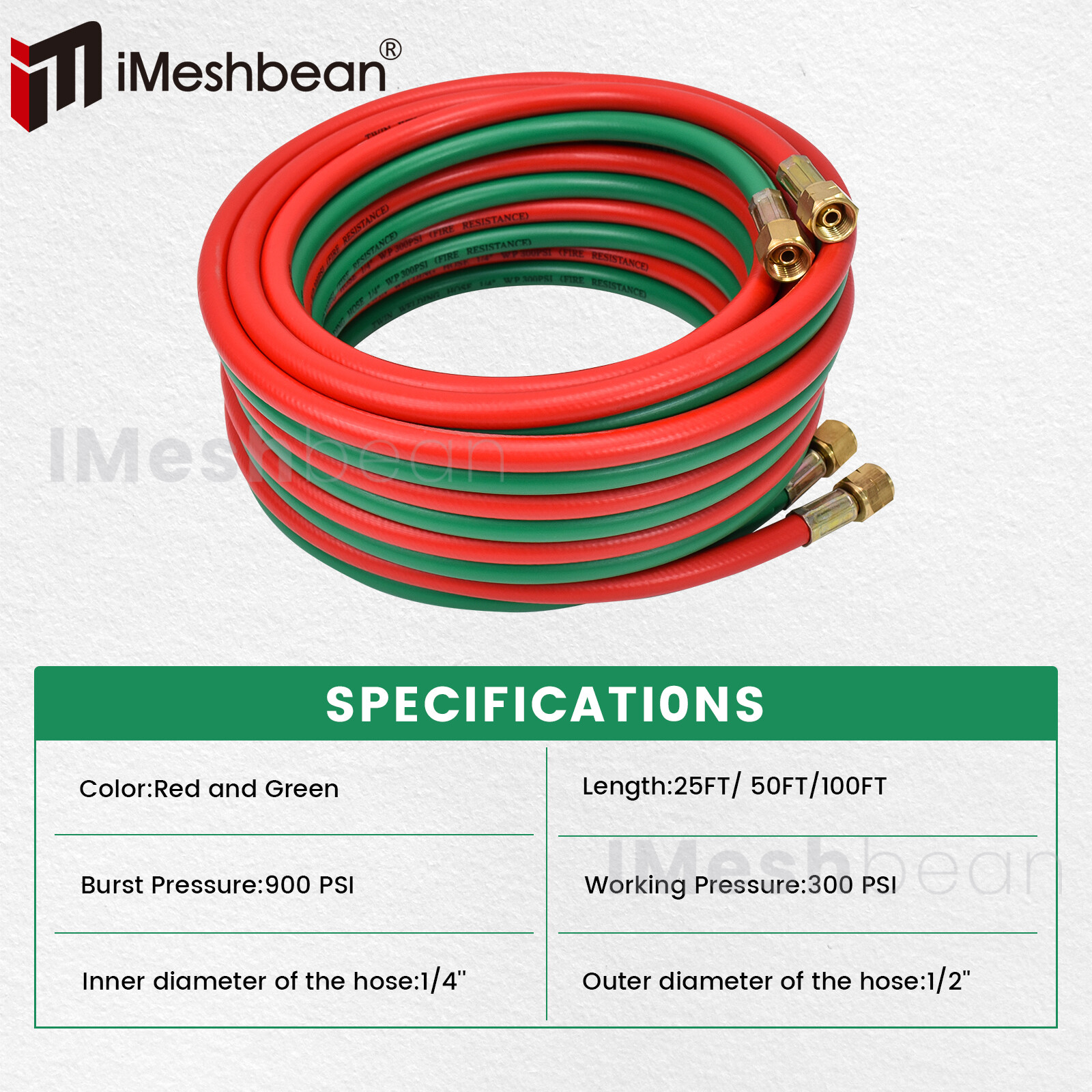 25/50/100 FT Oxygen Acetylene Hose 1/4 Inch Twin Welding Hose Cutting Torch Hose