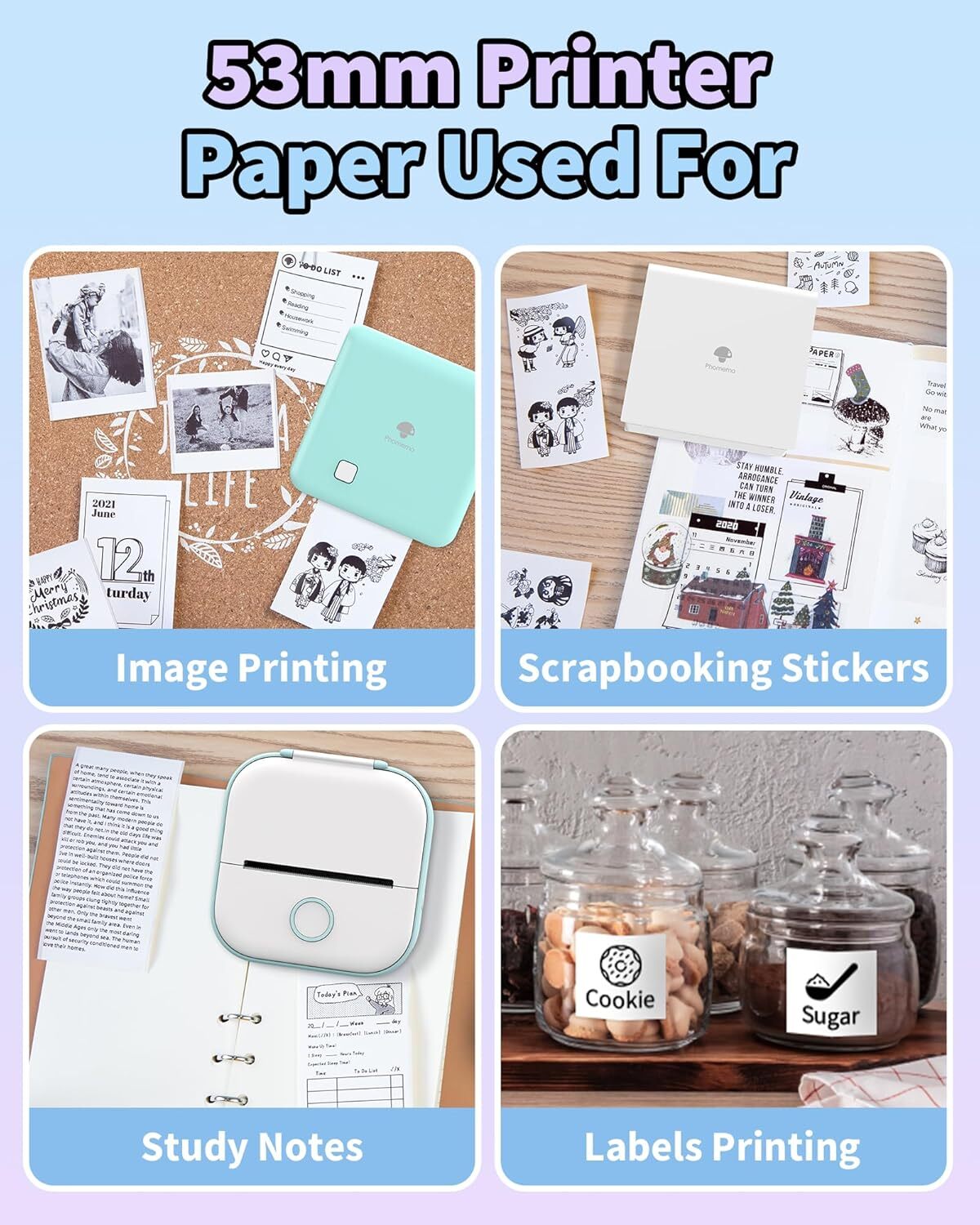 3-Roll Self-adhesive Sticker Thermal Paper for Phomemo T02 M02 M02S M02PRO M04AS