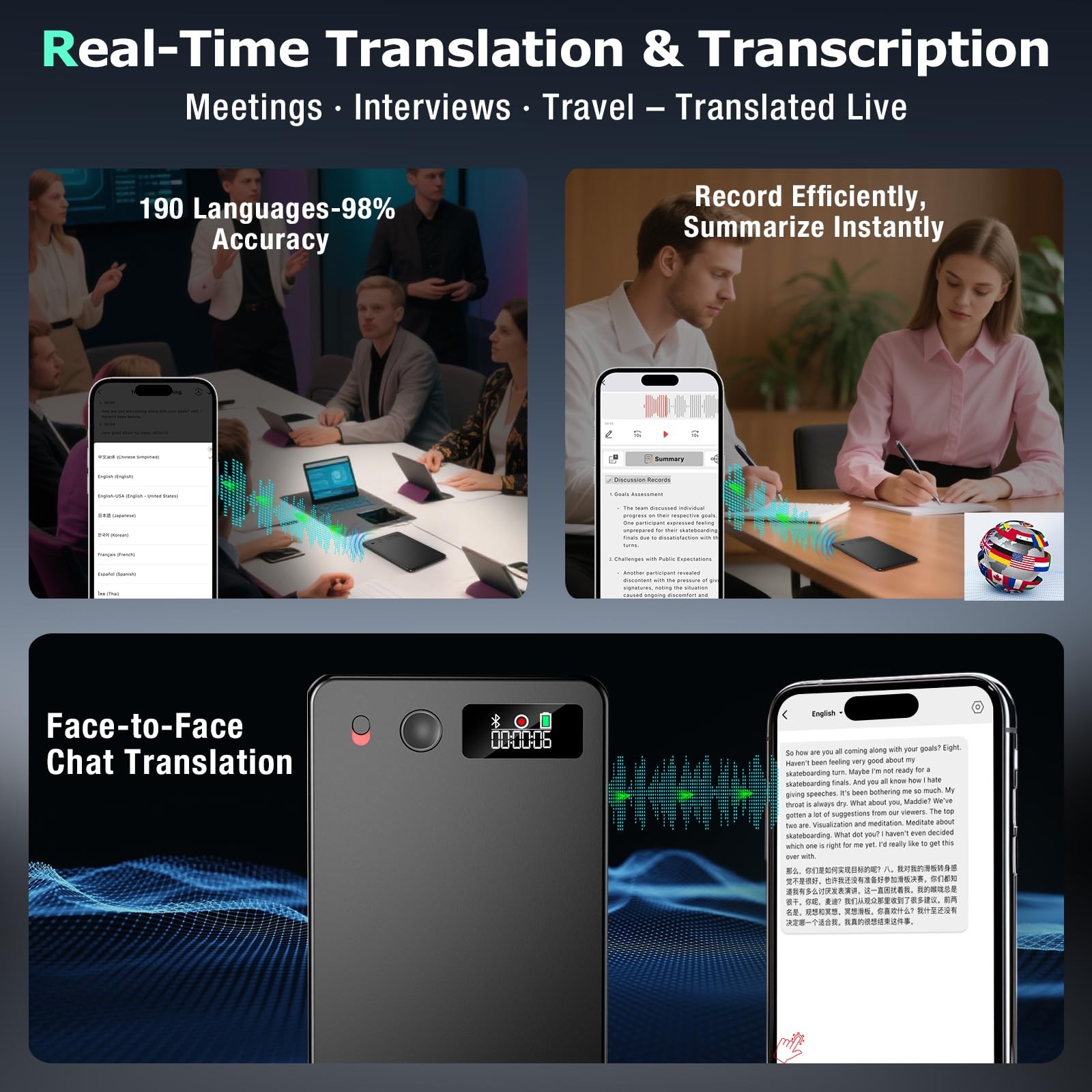 AI Voice Recorder, Audio Activated Recorder with Playback, App Control, Trans...