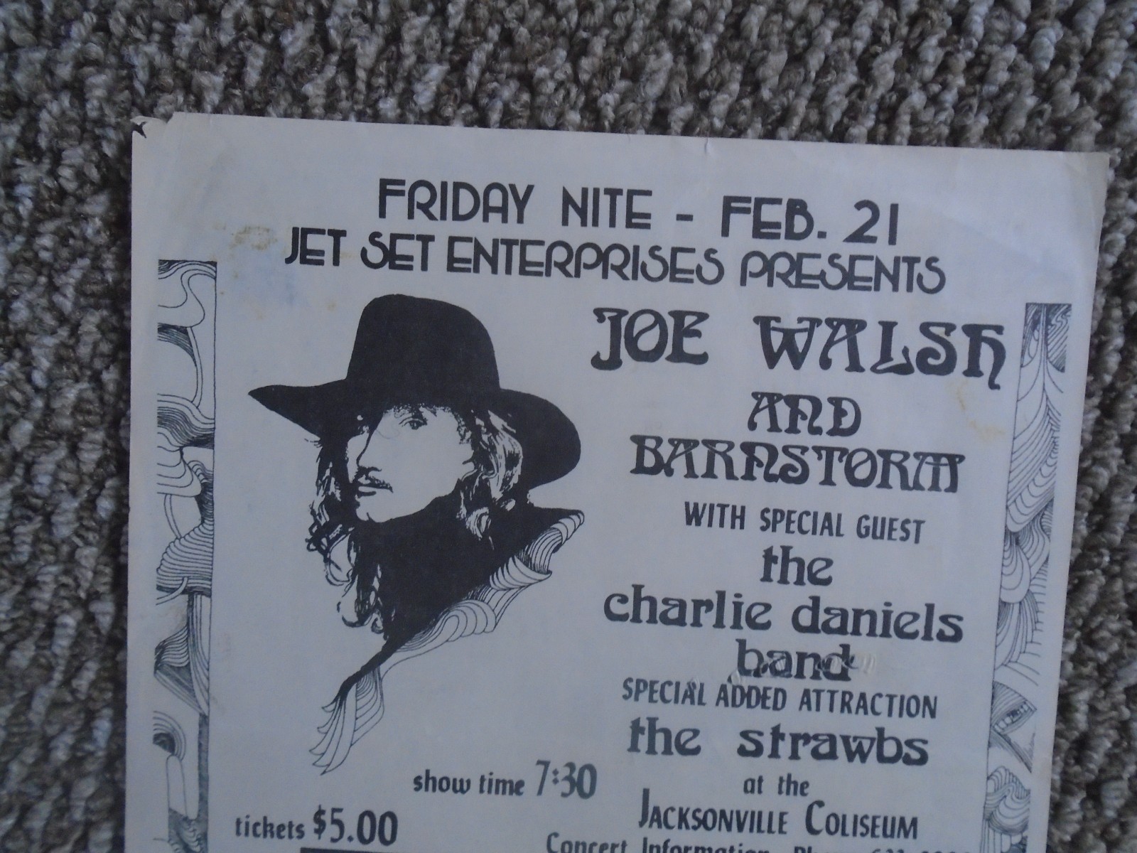 ORIGINAL CONCERT HANDBILL & TICKET-JOE WALSH & BARNSTORM-JACKSONVILLE-2_21_1975+