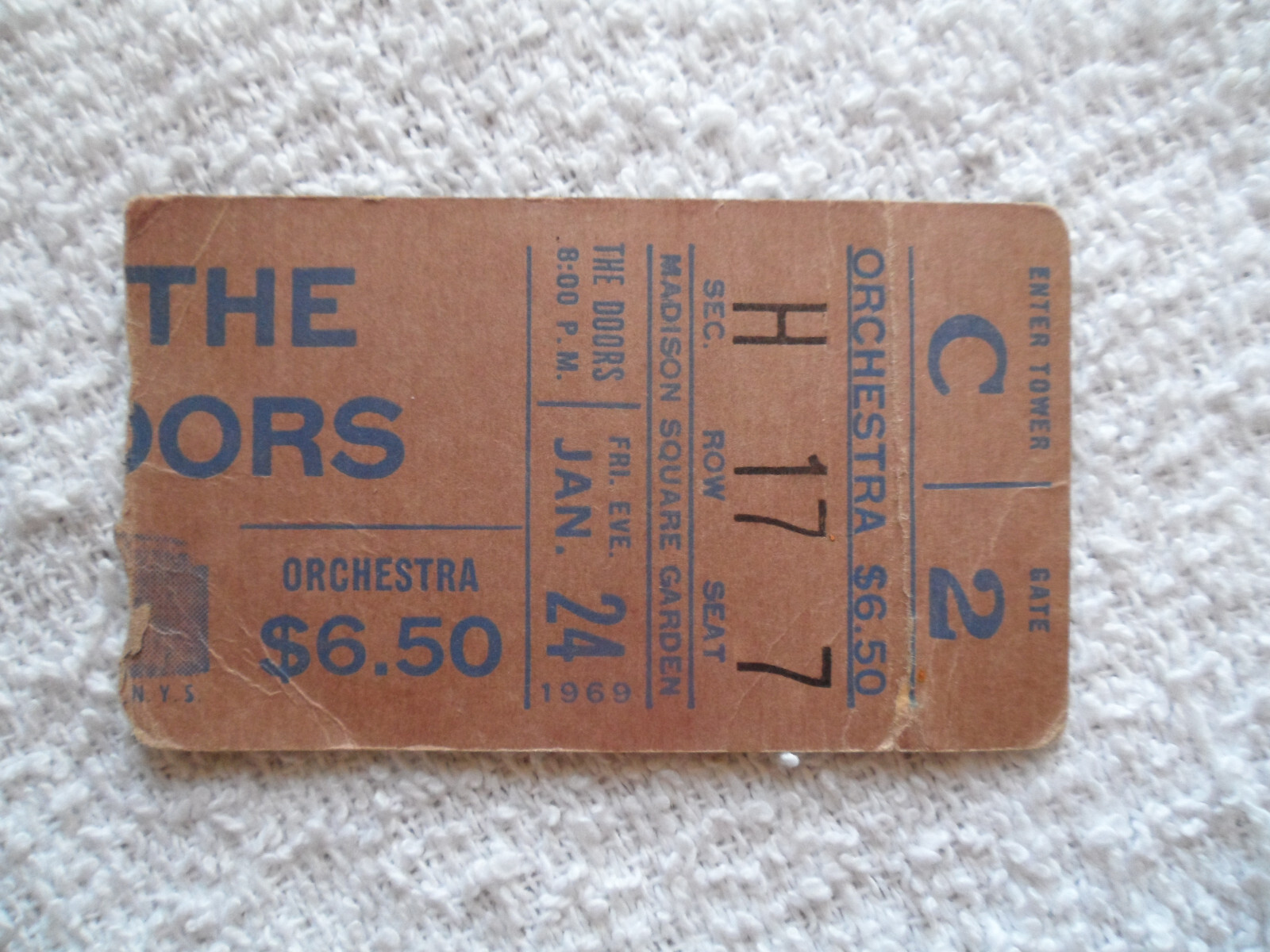 THE DOORS Original__1969__CONCERT TICKET STUB__Madison Square Garden