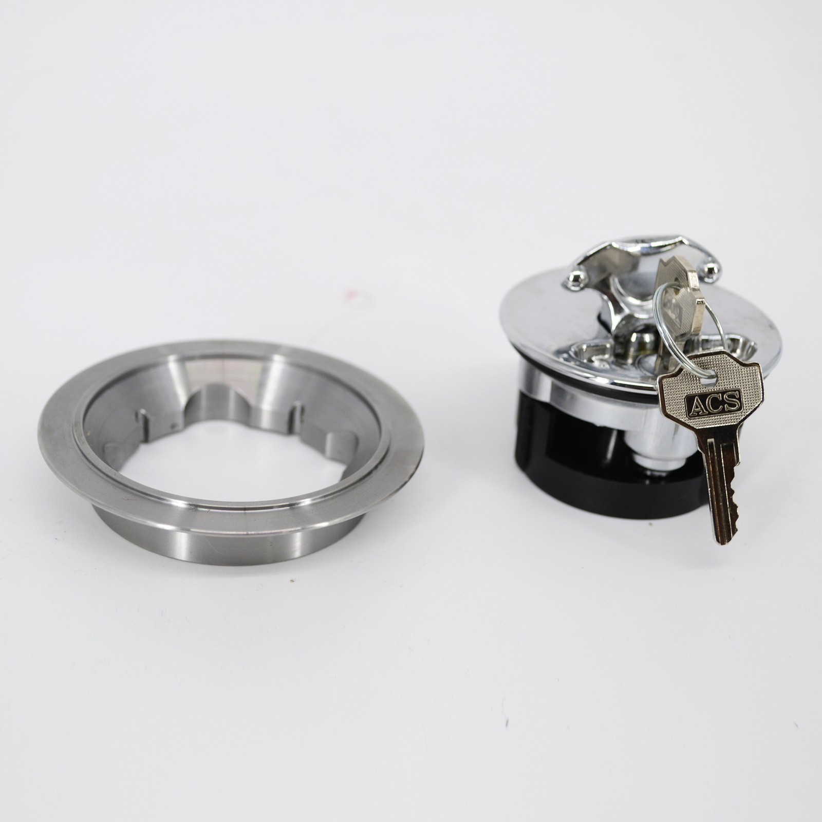 Pair Chrome Gas Caps Aircraft-Style Weld-In Locking Vented & Non-vented Set