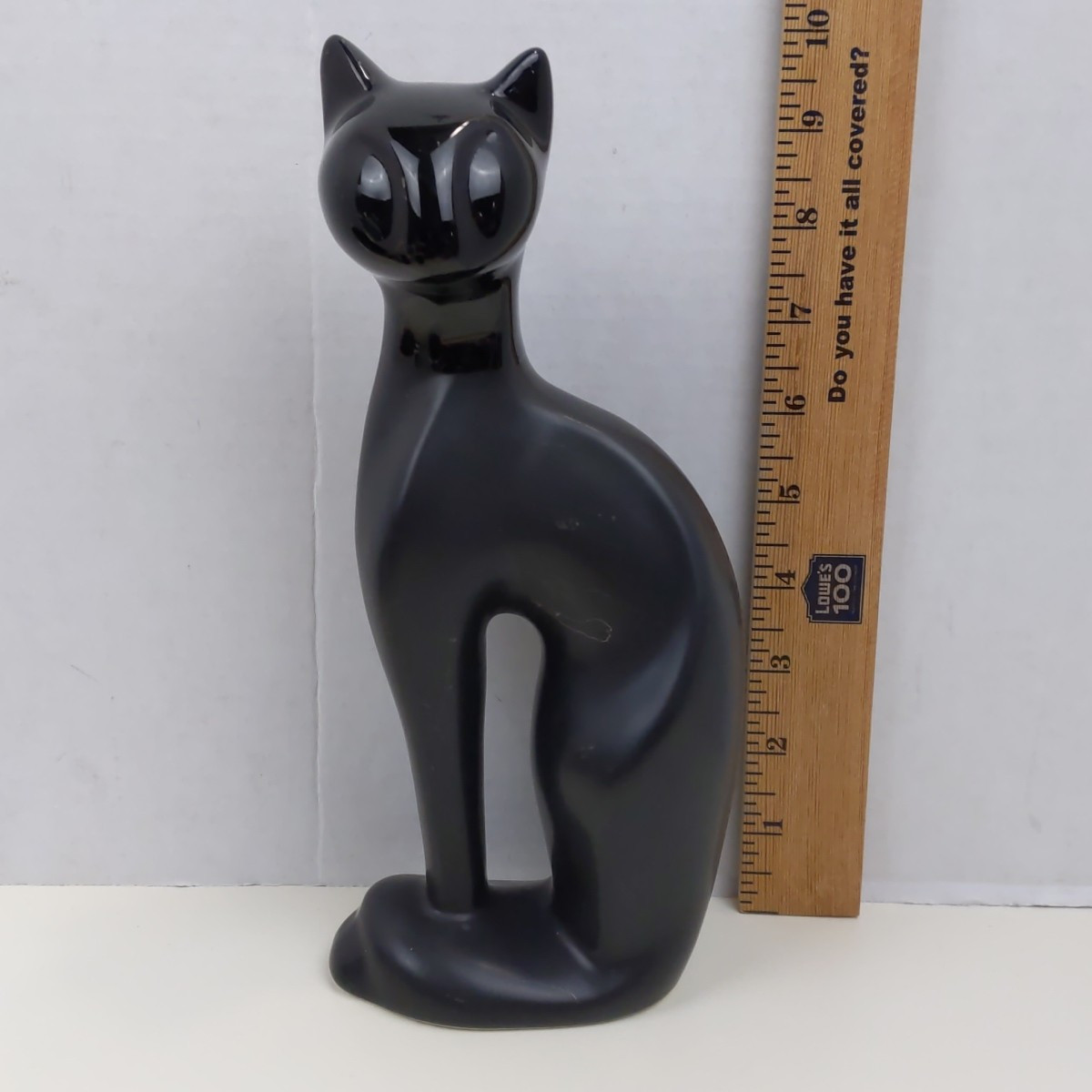 Vintage Black Ceramic Cat Figurine Glossy Mid Century Modern Style Home Decor