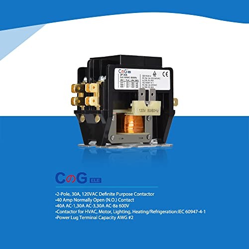 2 Pole Air Conditioner Contactor 30 Amp 120V Coil,Condenser 2P 30A 120V