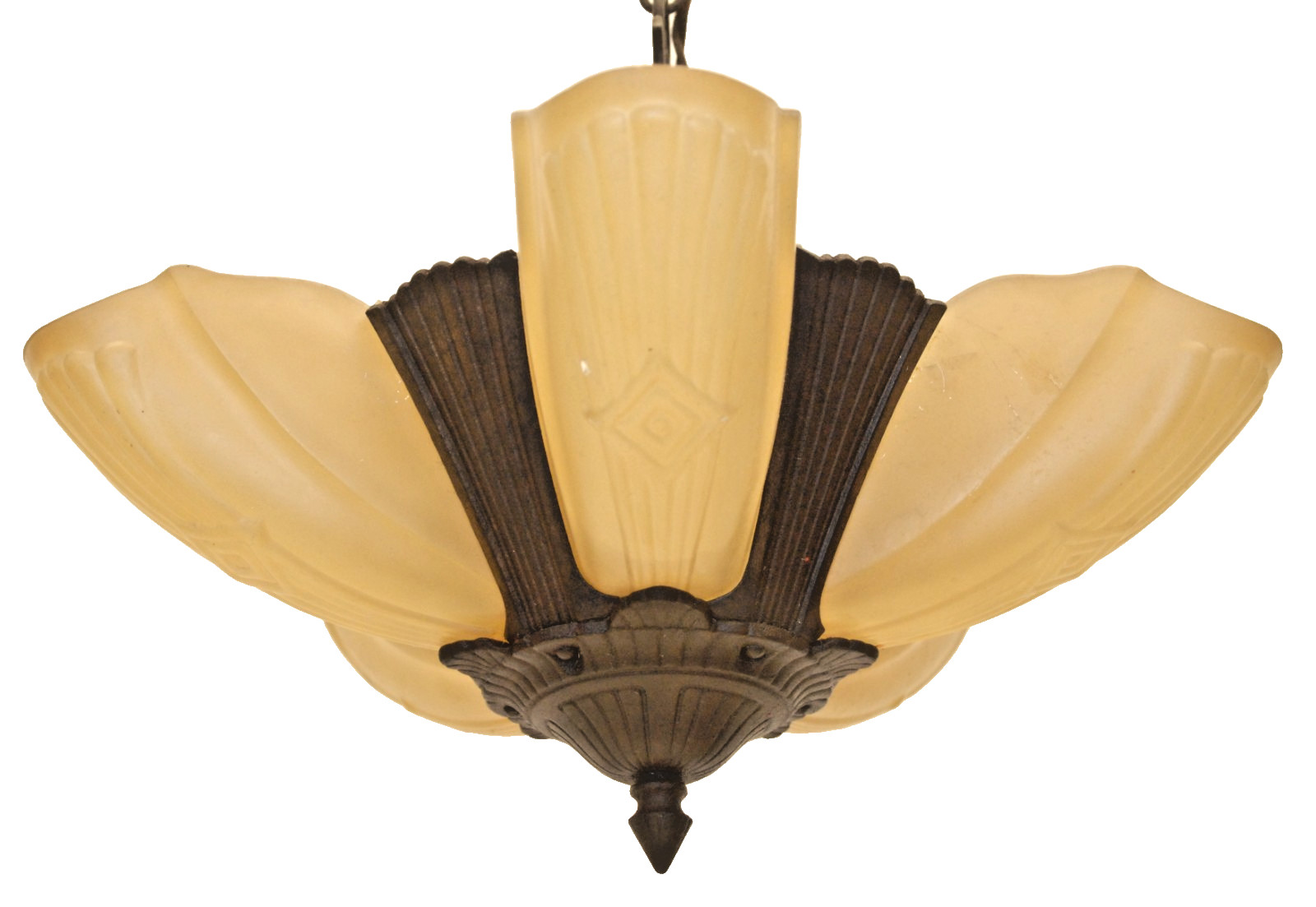 1930's ART DECO FIVE LIGHT SLIP SHADE CHANDELIER HANGING LIGHT GREAT PRICE!