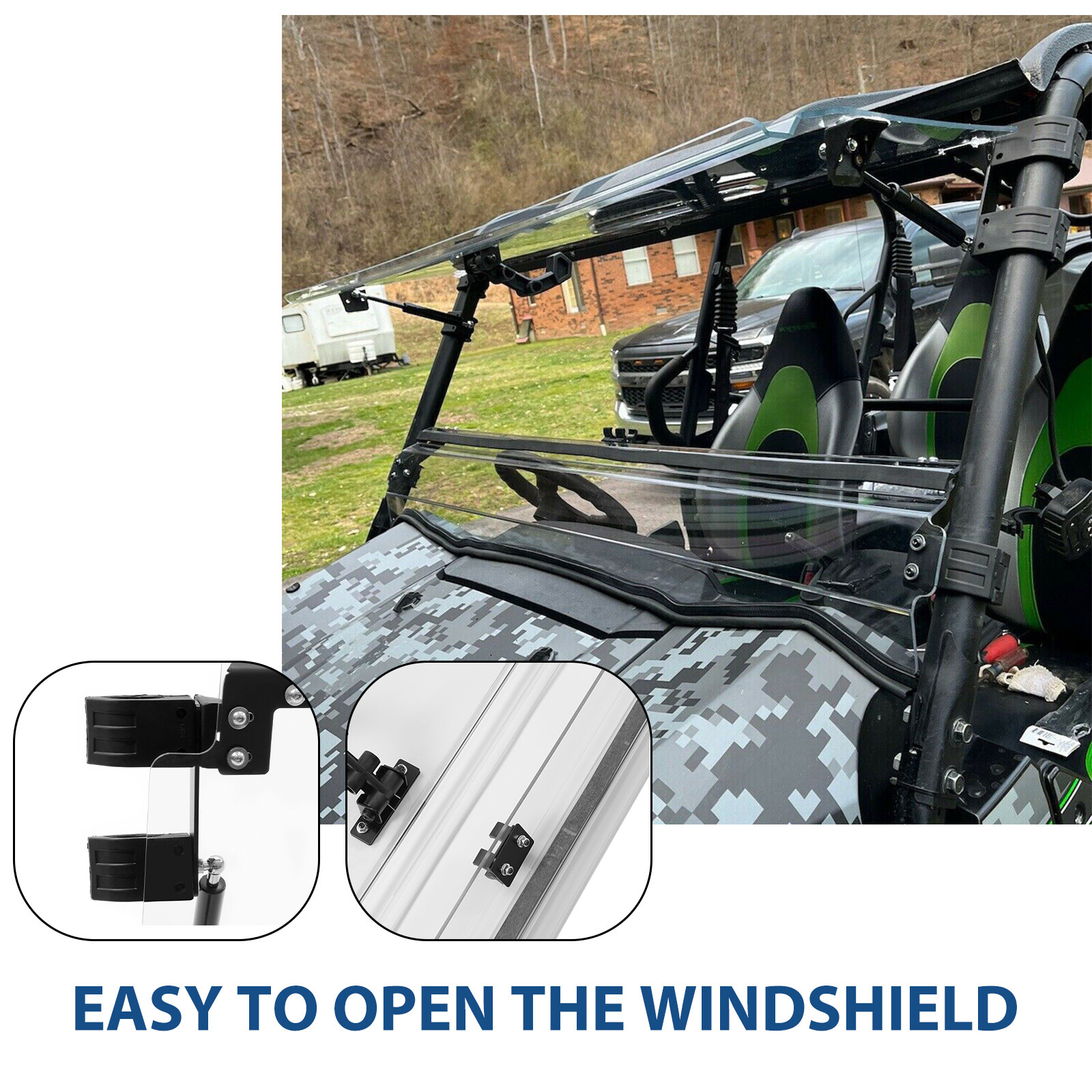 Folding Flip Windshield Scratch Resistant For Kawasaki Teryx 4 800/ 4 S ,2016-23