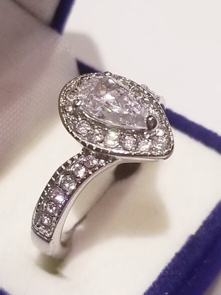 CLEARANCE Pear Halo simulated Diamond Solitaire Engagement Ring Stainless steel