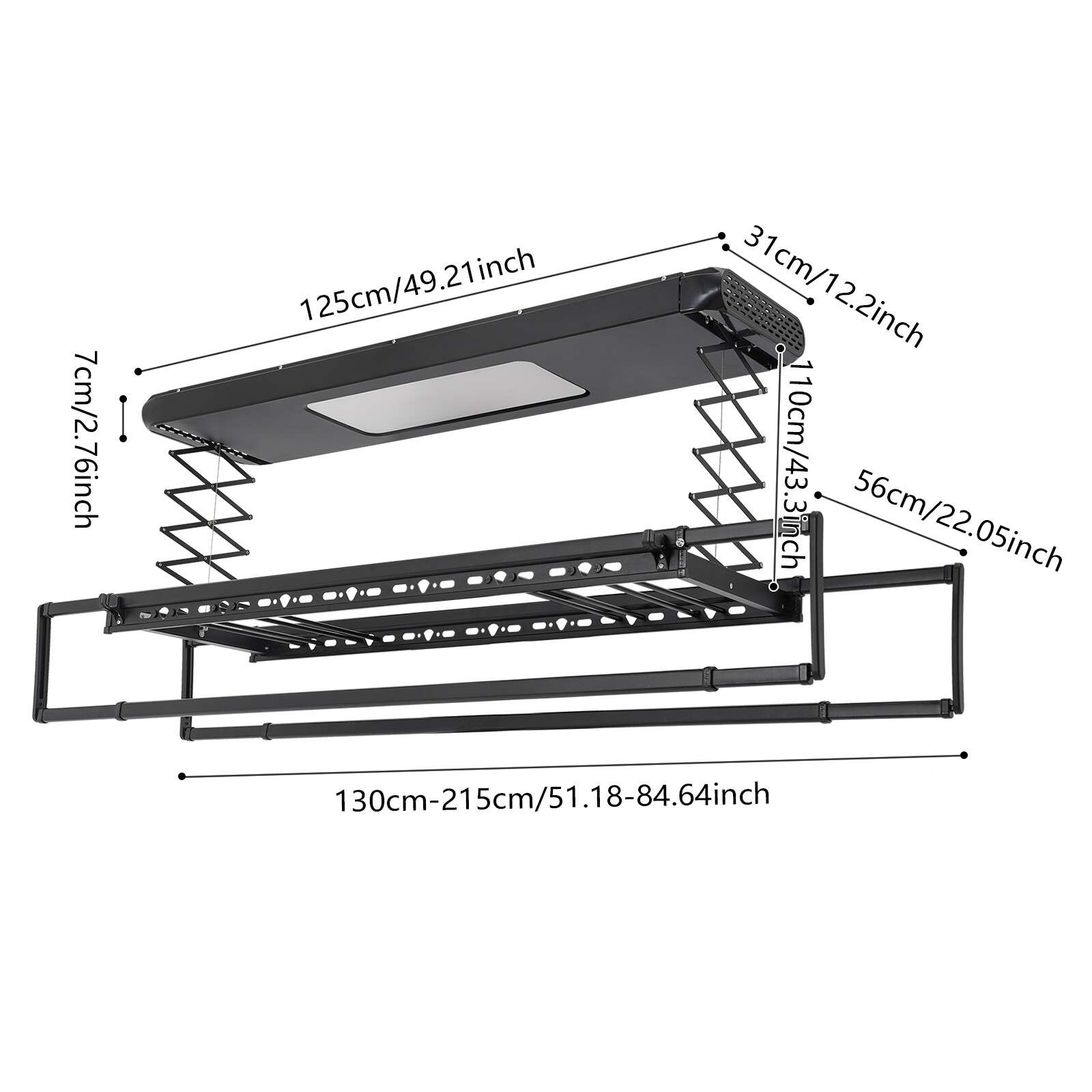 Wall and Ceiling Clothesline, Electrical Drying Rack w/ 8 Rod & Light Up Lamps