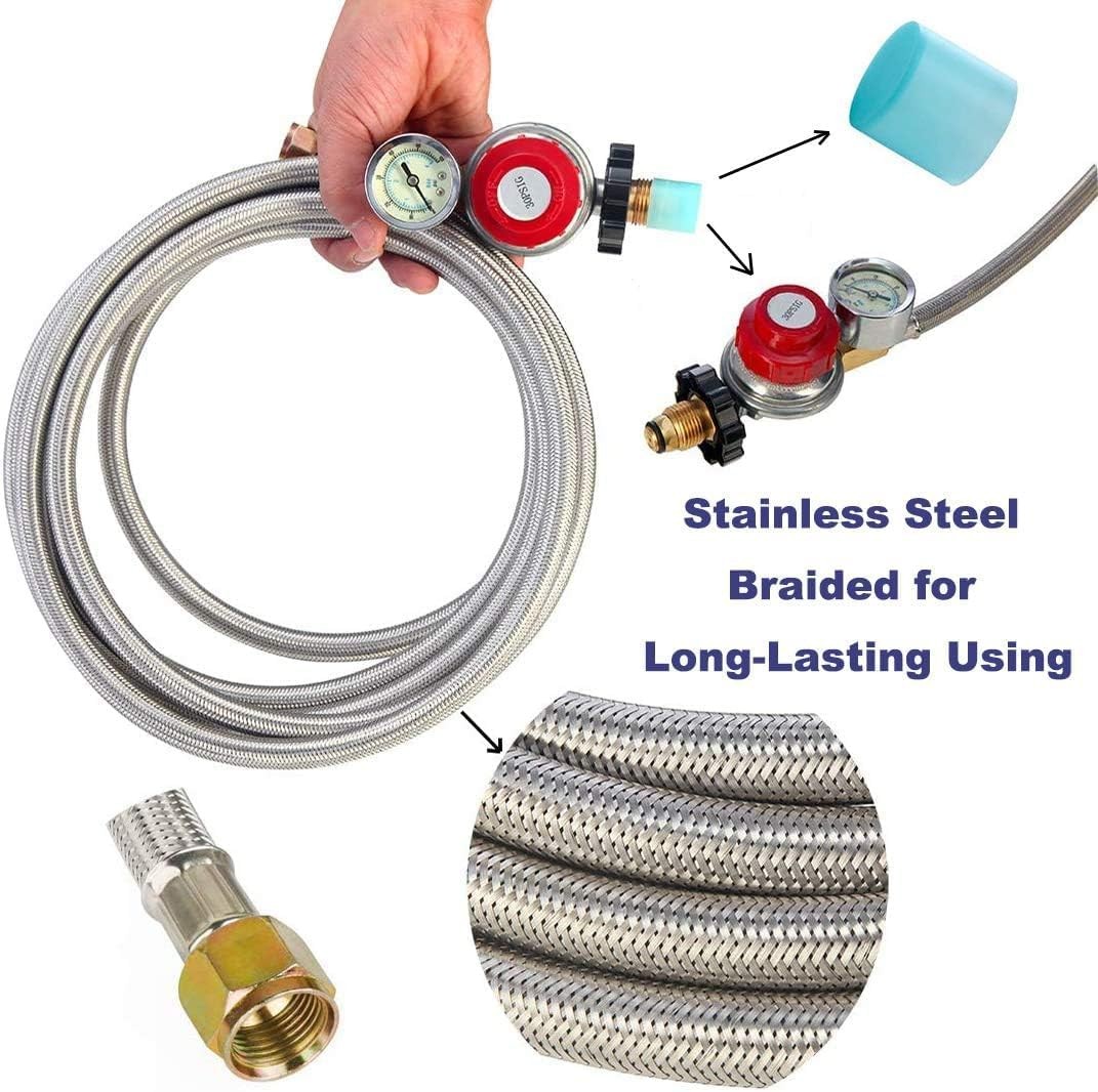 12FT High Pressure Adjustable Propane Gas Regulator Hose Indicator, Stainless