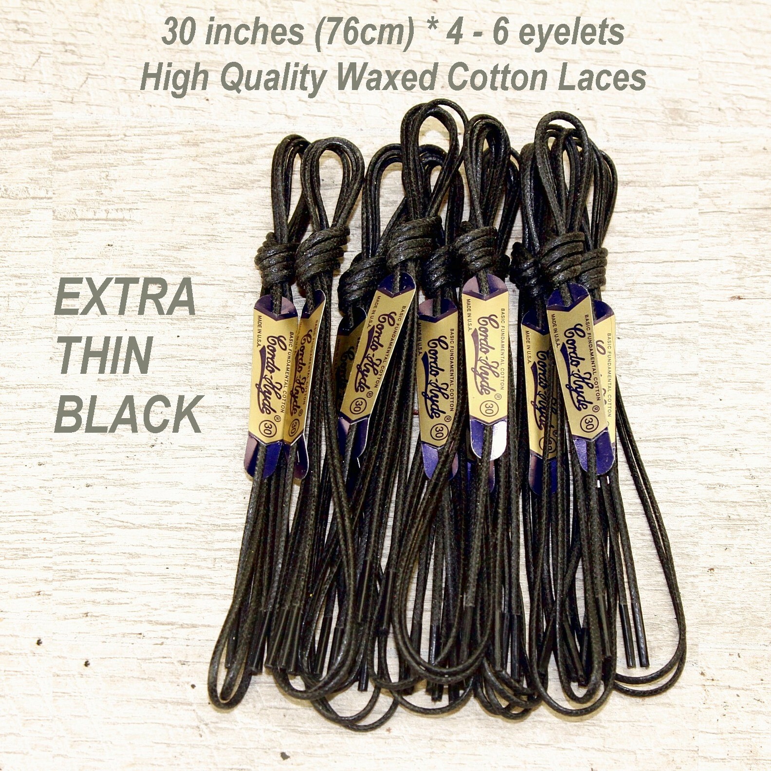 EXTRA THIN BLACK Waxed Cotton SHOELACES Laces (any qty = one ship) Allen Edmonds