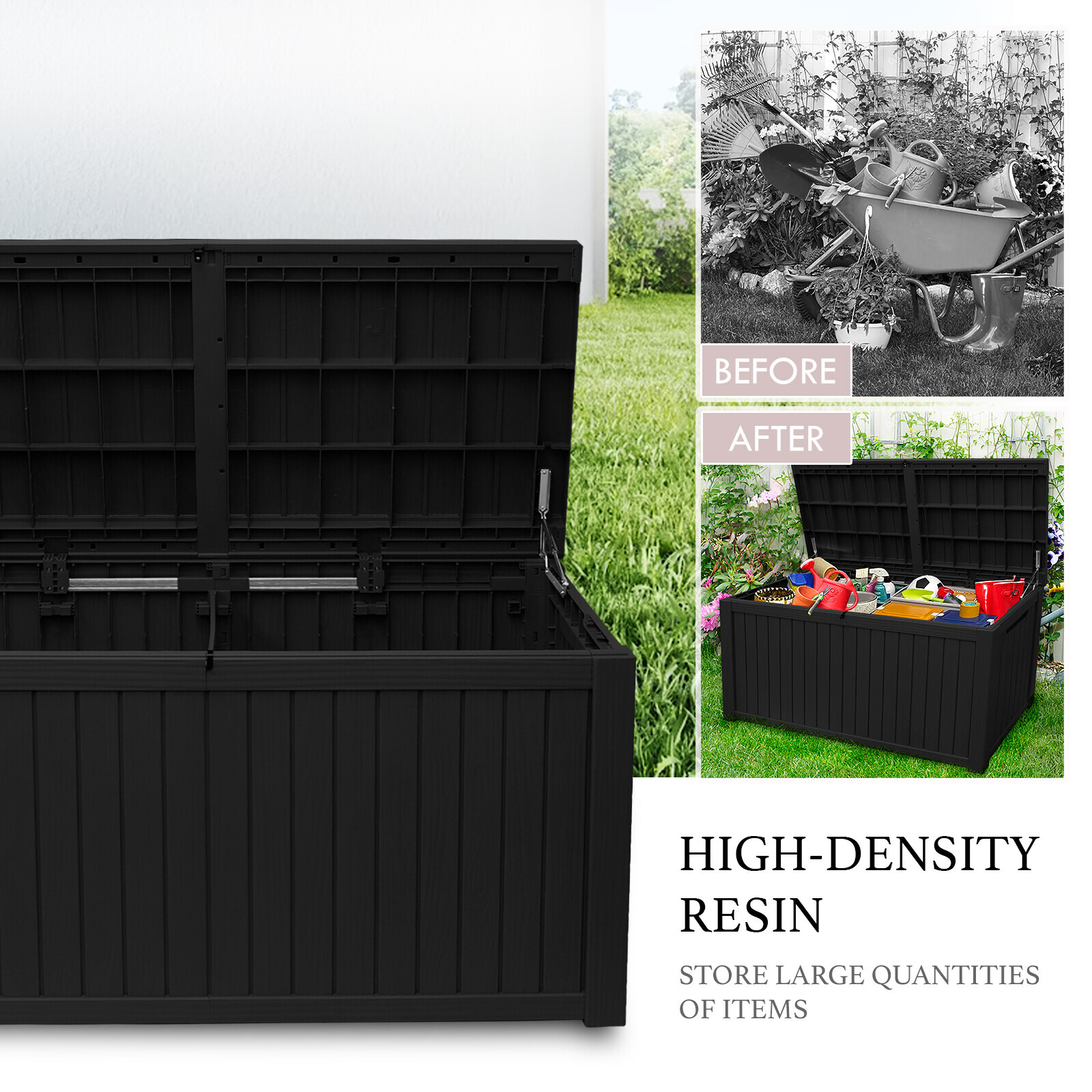 180 Gallon Deck Box Storage Outdoor Garden Patio Chest Organizer Furniture Black