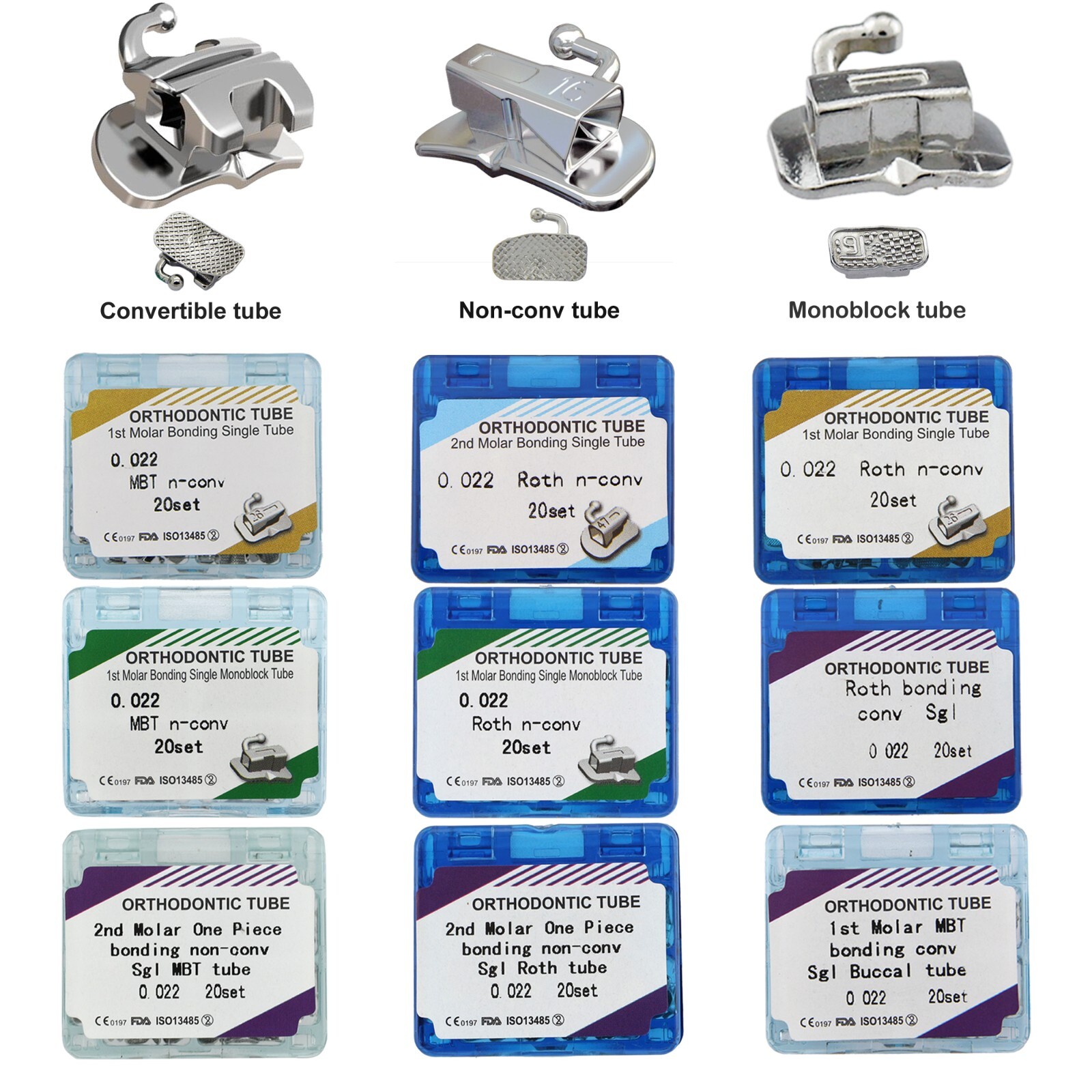80pcs dental Tubos bucales de ortodoncia 1er 2nd molar Buccal Tubes MBT Roth 022