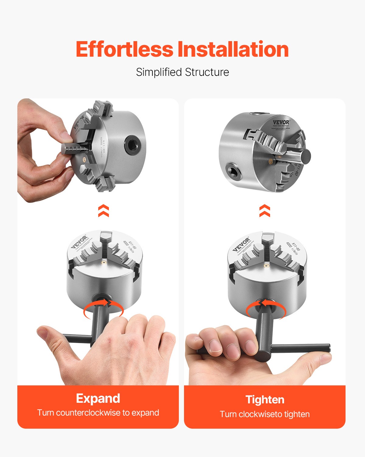 VEVOR 3 Inch 3-Jaw Self-Centering Lathe Chuck for Drilling Milling Machine 3D