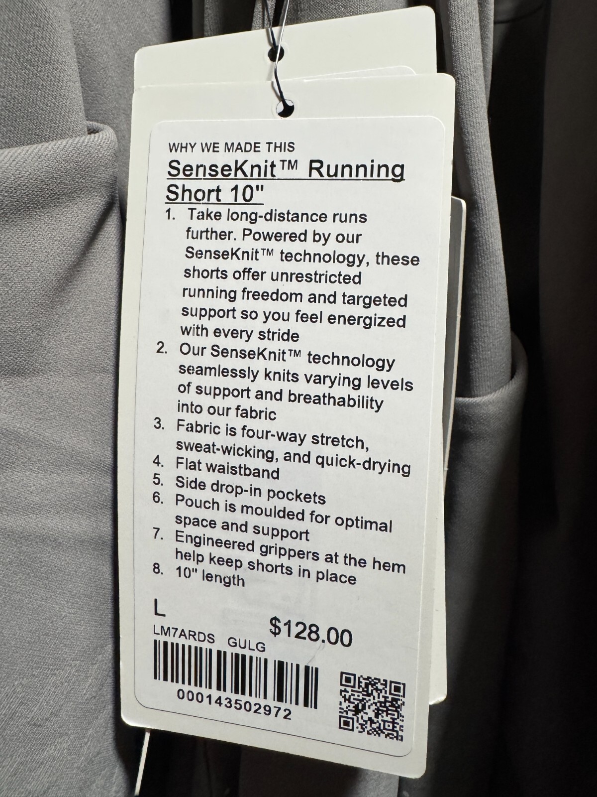 Lululemon Men’s Senseknit Running Short 10" Size L Gull Gray Tight Fit